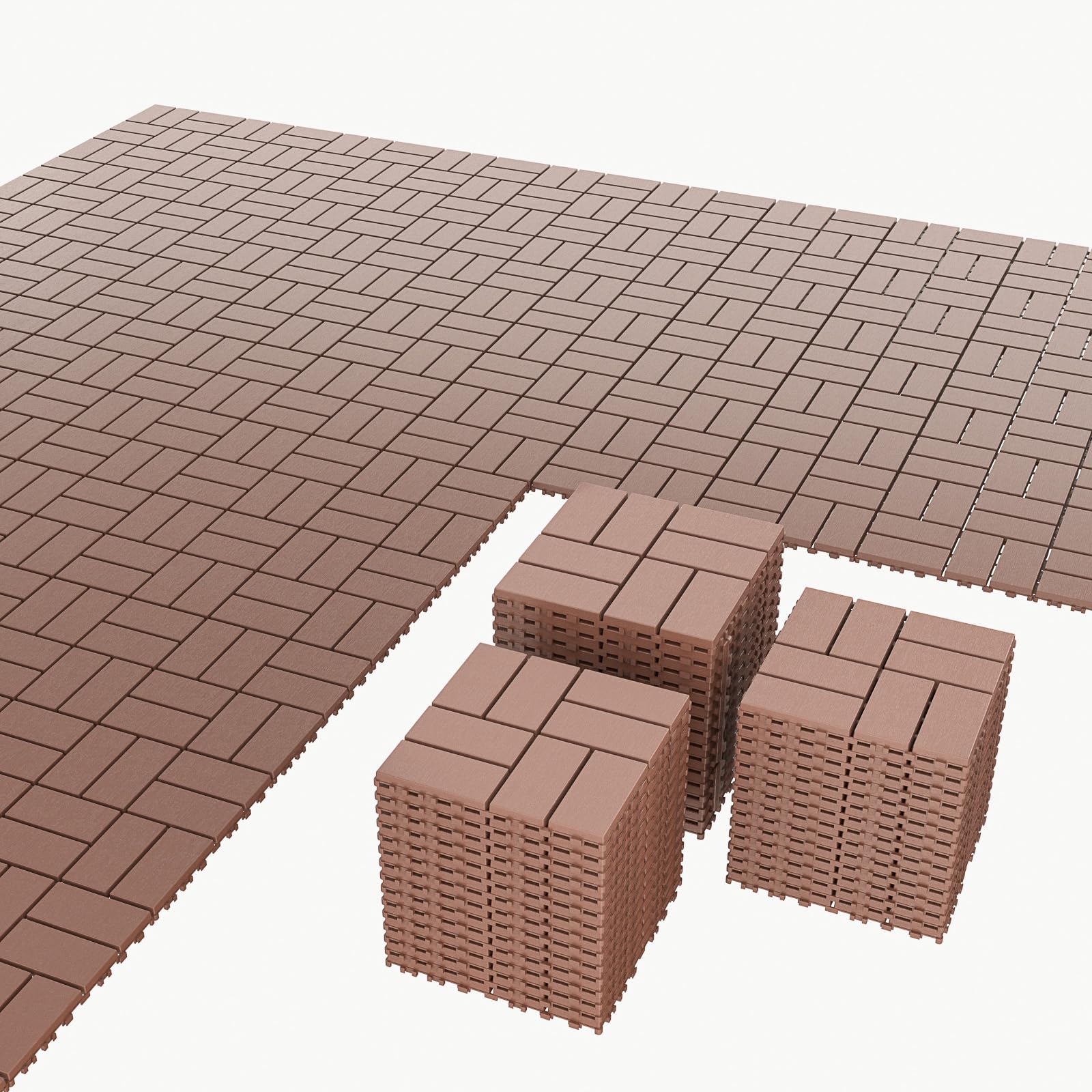 Airsell Interlocking Deck Tiles | Plastic Outdoor Flooring for Patio, Garden & Balcony | Waterproof & All-Weather | Anti-Slip Surface (Brown SFK-27 Pcs (27 Sq Ft))
