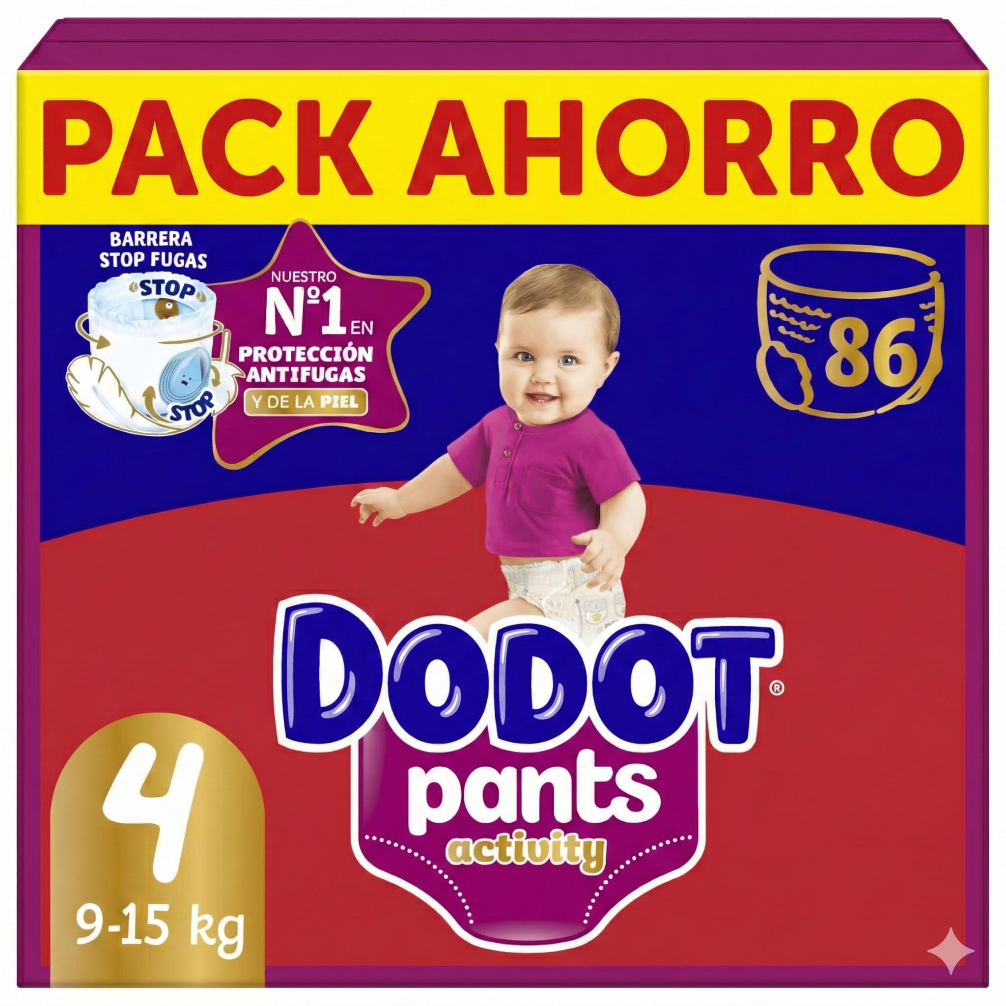 Dodot Pants Activity Talla 4 (9-15 kg) Pack Ahorro 86 Pañales (2 Cajas de 43) | Barrera Stop Fugas | Pañal Braguita para Bebés Activo