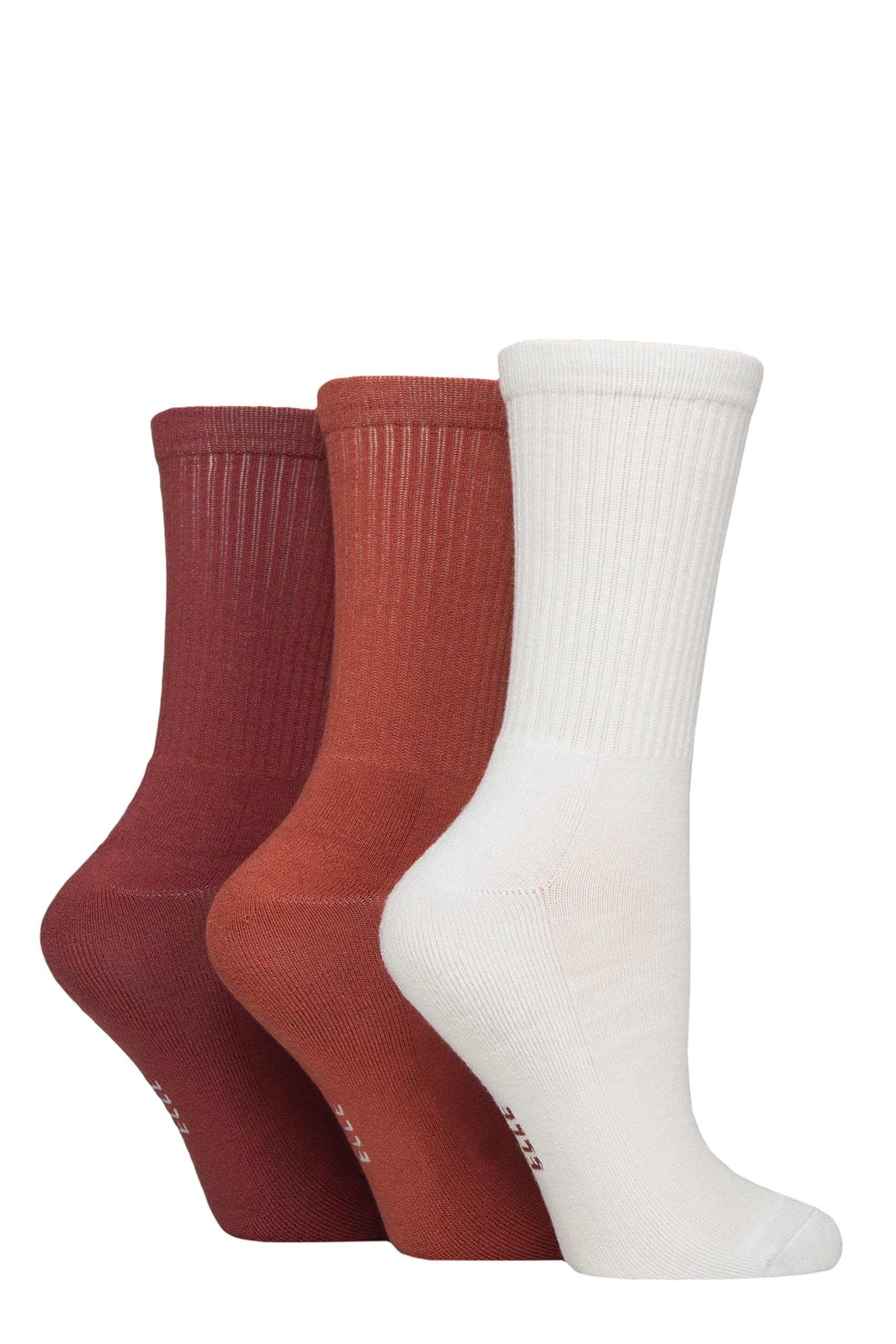 Elle Women's Plain Wild Poppy Bamboo Sports Socks - Plain And Striped, Crew Socks, Half Cushion 3 Pair Multipack Sizes 4-8 (Uk, Numeric, 4, 8, Regular, Regular, )