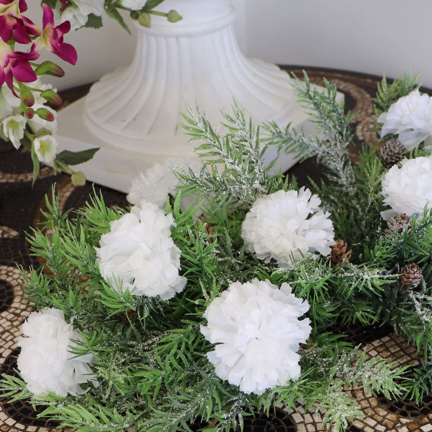 Larksilk White Silk Carnation Heads - 3.5” Faux Flowers with 5” Detachable Stems - Realistic Silk Artificial Flowers for Wedding Bouquets, Centerpieces, & Outdoor Event Floral Arrangements - 100 Count