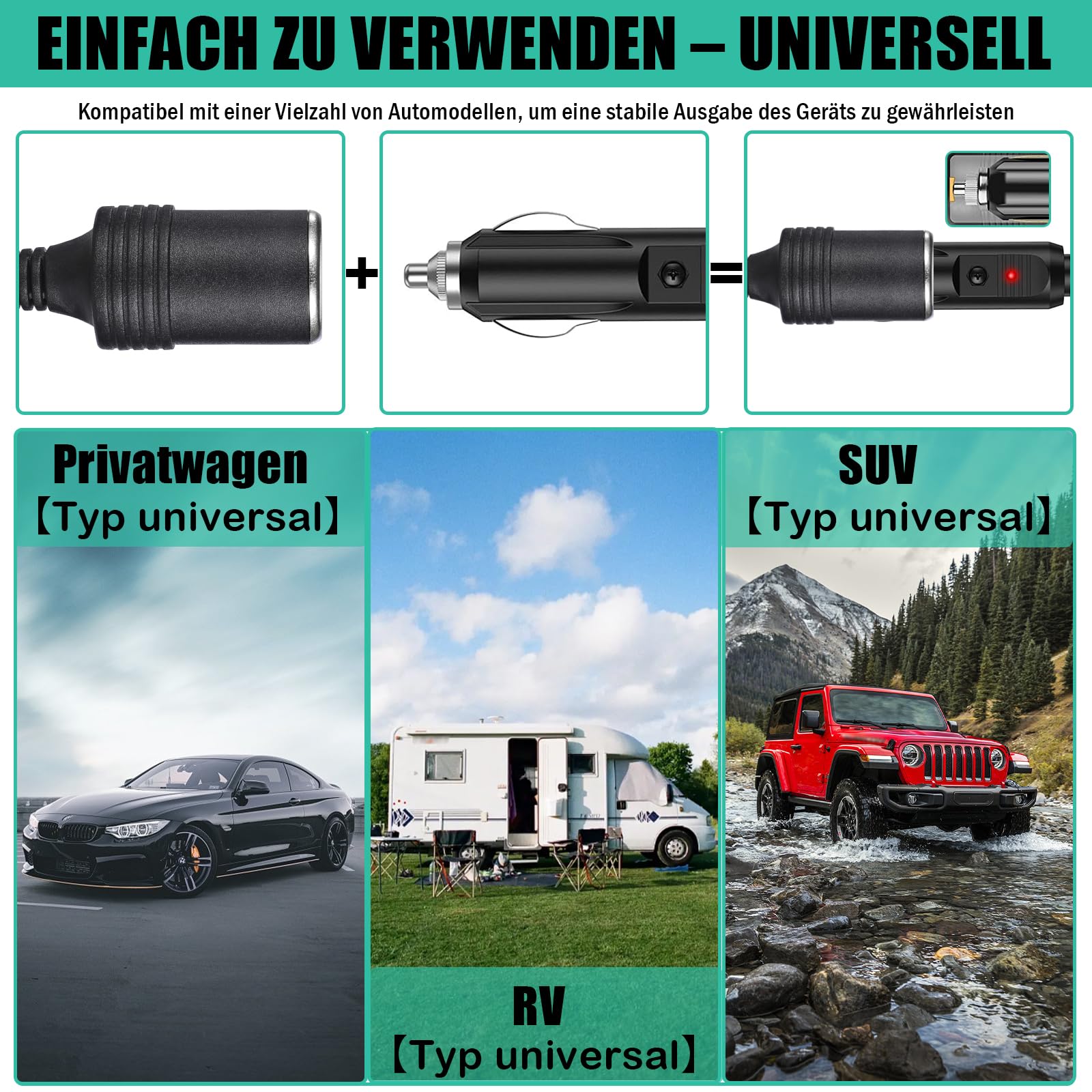 12V 15A KFZ Netzadapter,AC zu DC Spannungswandler 240V Auf 12V, 15A 180W Wechselrichter Adapter mit Zigarettenanzünder Buchse,KFZ-Netzteil Adapter für