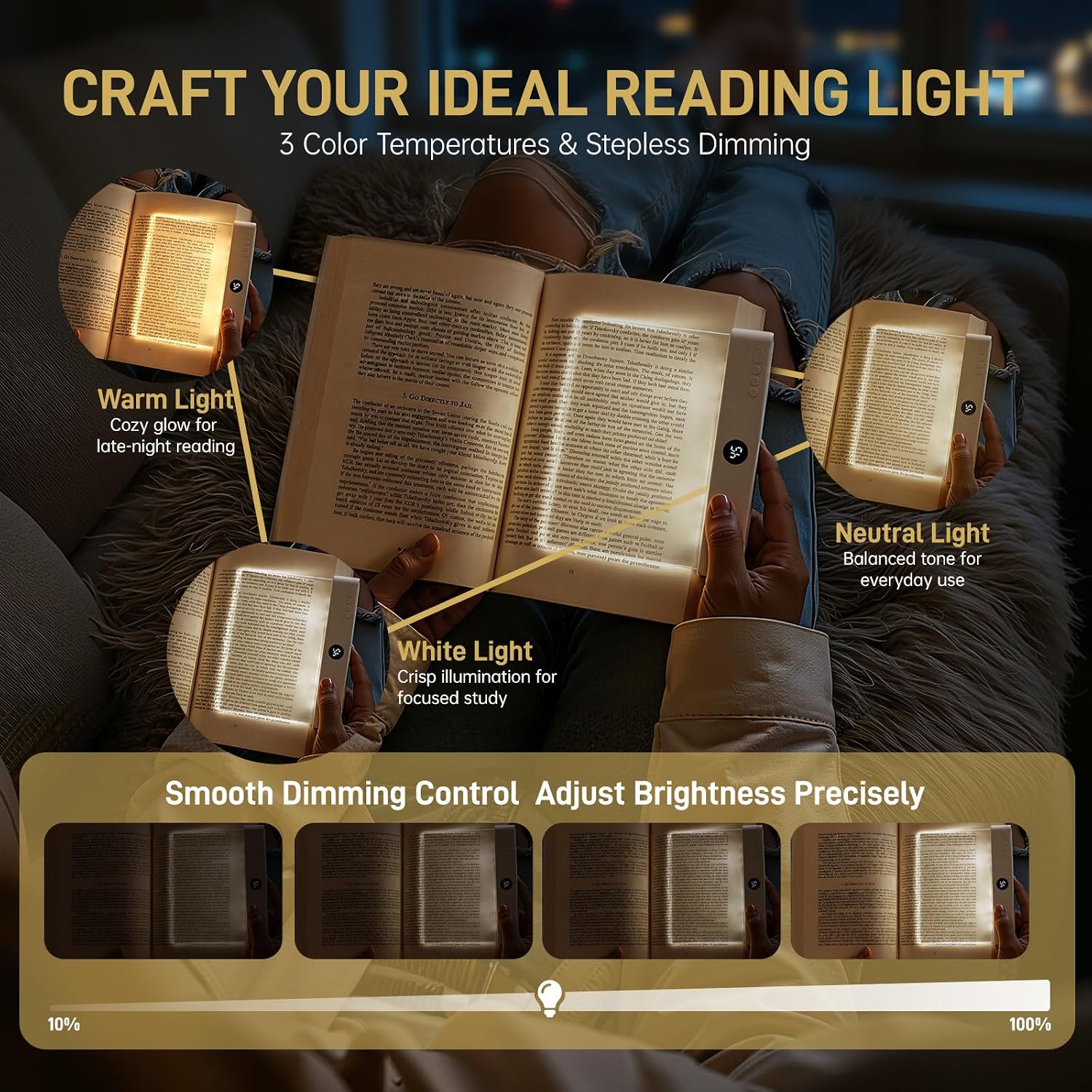 LED Book Light Panel, Reading & Night Light 2-in-1, White image 2