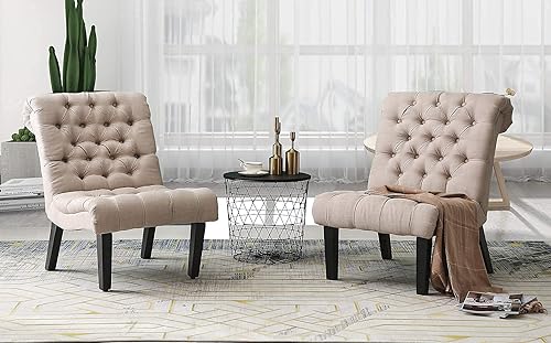 Miniatura 29 de Haobo - Sillas decorativas sin brazos con botón copetudo para sala de estar o sala de recepción (juego de 2) silla de sala de estar, gris Gris,Caqui
