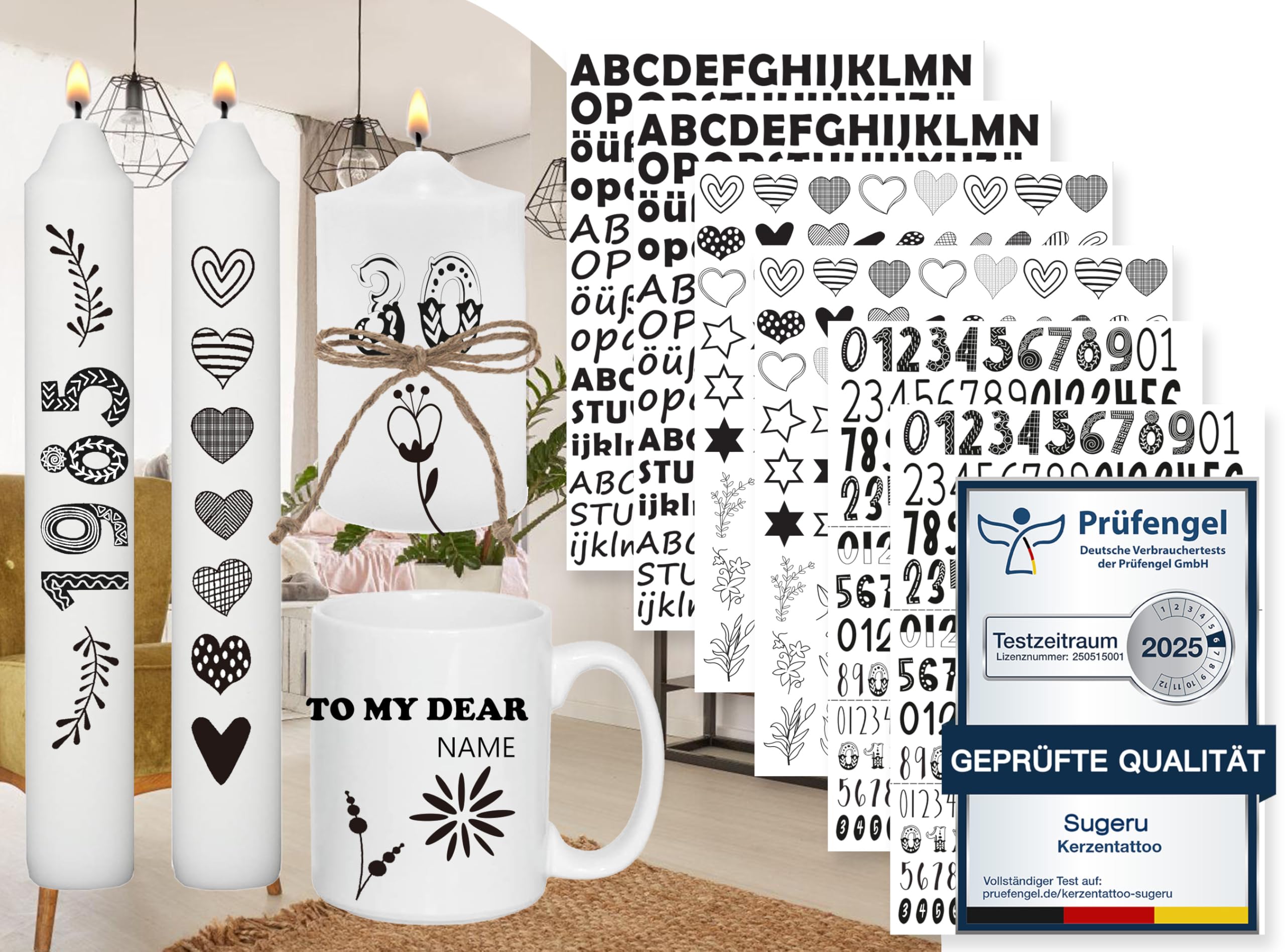 Sugeru Lot De 6 Tatouages Pour Bougies (200 Motifs, Impression Par Transfert D'eau, Film Coulissant