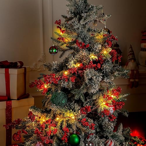 Miniatura 6 de Guirnalda de bayas rojas blancas y rosas de 12 pies con luz preiluminada, decoración de guirnalda artificial de San Valentín con luz LED de 6.6 ft