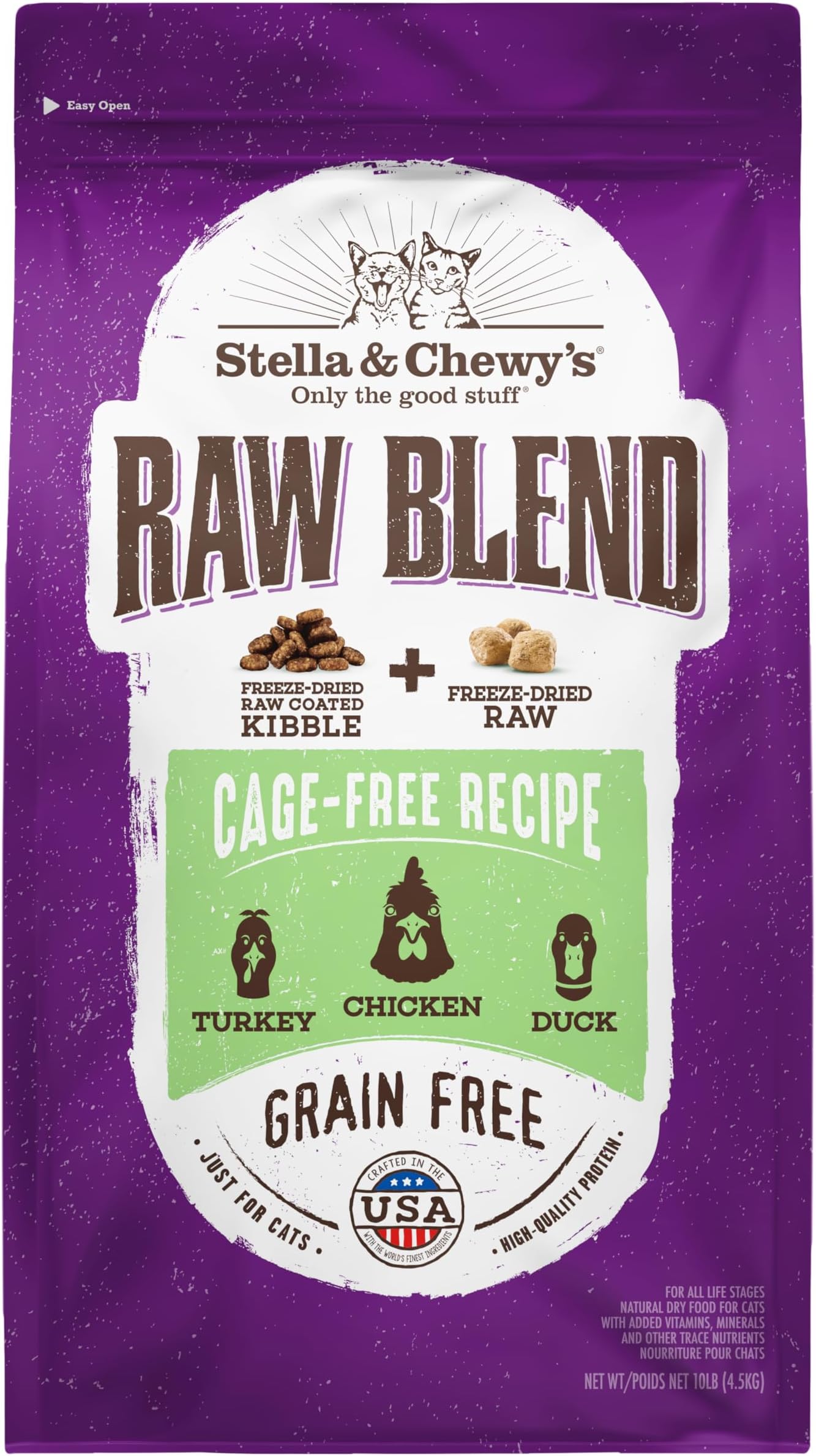 Raw Blend Premium Kibble Cat Food – Grain Free, Protein Rich Meals – Cage-Free Poultry Recipe – 10 lb. Bag