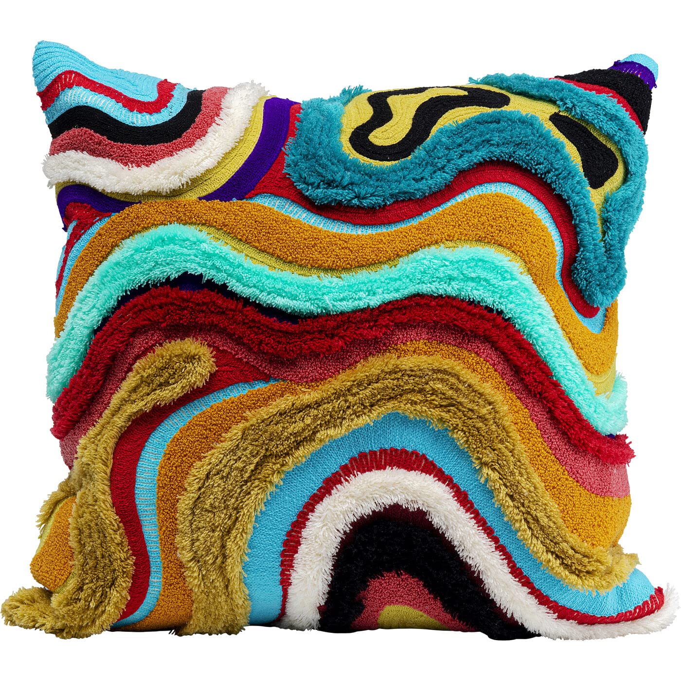 Kare Design cuscino decorativo Waves Multi, 45x45cm, multicolore, strutturato ad onde colorate, con cerniera, cucino da divano/letto/sedia, stile etno/boho
