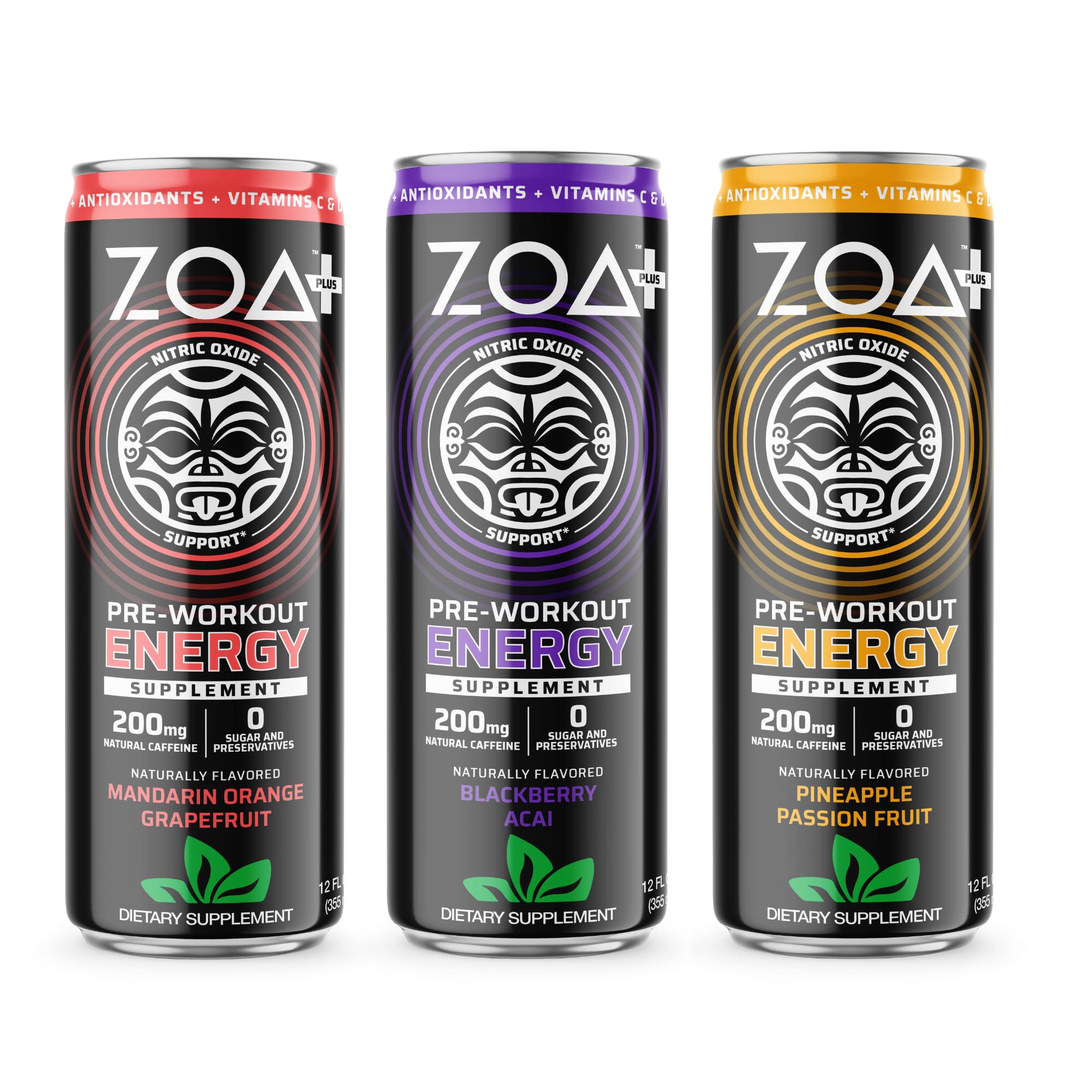ZOA+ Plus Sugar-Free Pre-Workout Energy Supplement Bundle - Nitric Oxide Support, Vitamin C, Vitamin