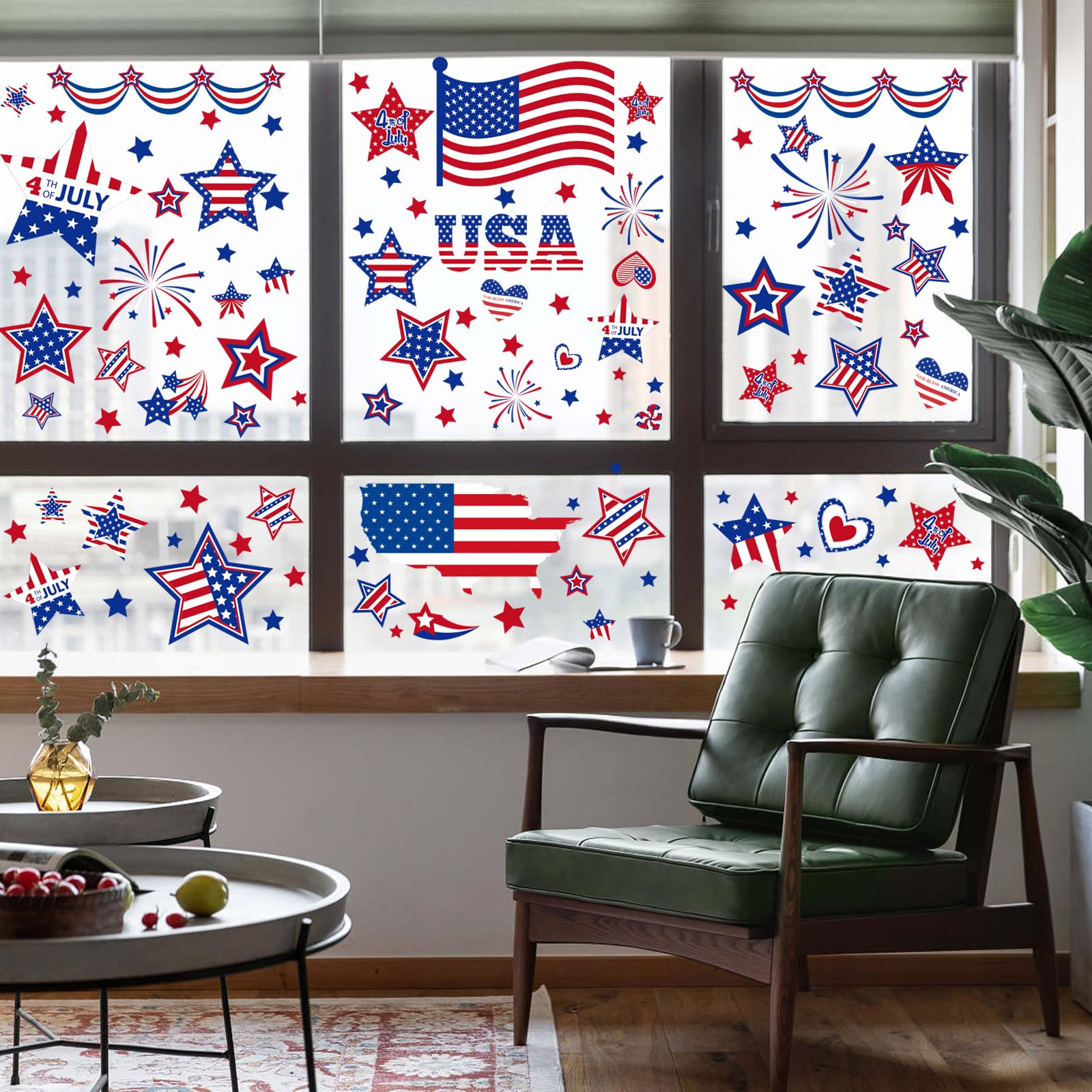 9 Sheets Patriotic Window Clings 2025 4th of July Window Decorations USA Window Decals Independence Day American Flag Window Stickers for School Home Party Glass Mirror Decoration
