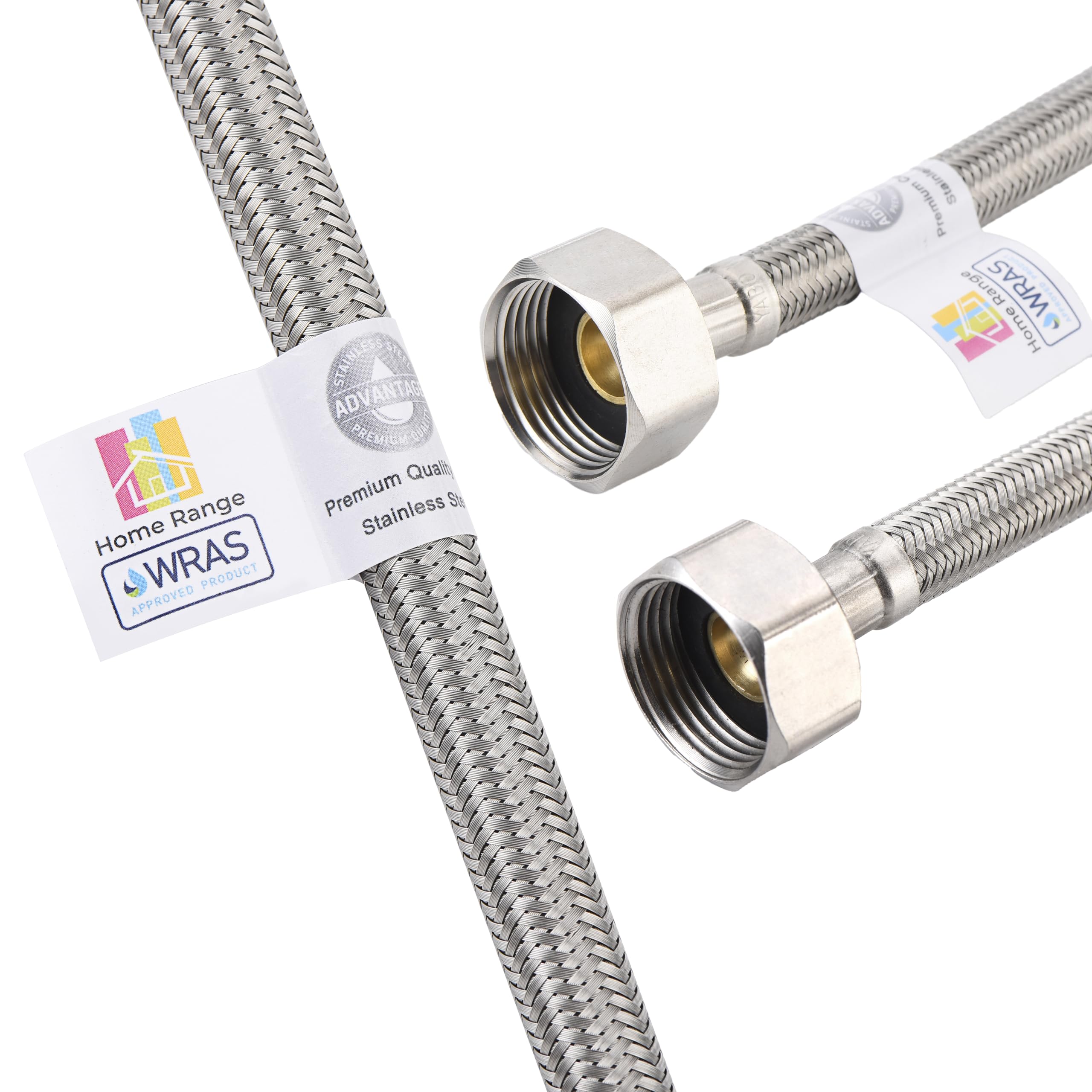 Xcel Home Connettore flessibile WRAS 15 mm x 1/2 BSP (900 mm) | In acciaio inox con treccia | Connettore PushFit approvato | Lavello da cucina / bagno | 1 tubo