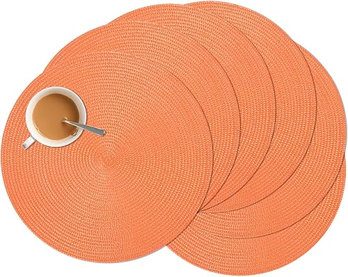 Miniatura 14 de Zupro Juego de 6 manteles individuales redondos, alfombrillas de mesa trenzadas resistentes al calor, antideslizantes, lavables, para cocina, mesas