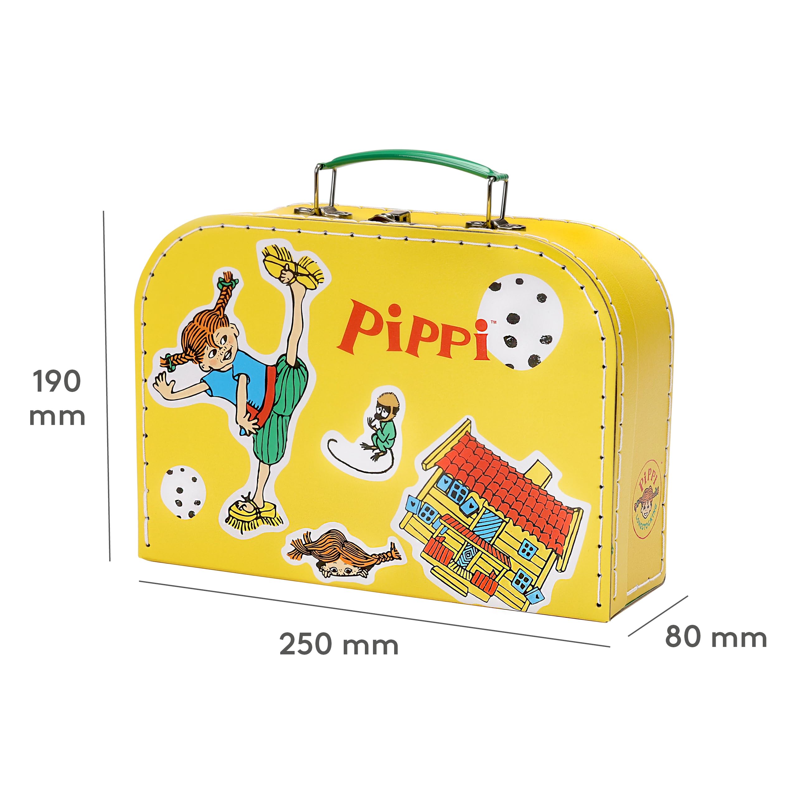 Pippi Langstrumpf Pippi Pappkoffer Gelb 25 cm – Kinderkoffer mit Illustrationen perfekt für Spiel und Abenteuer