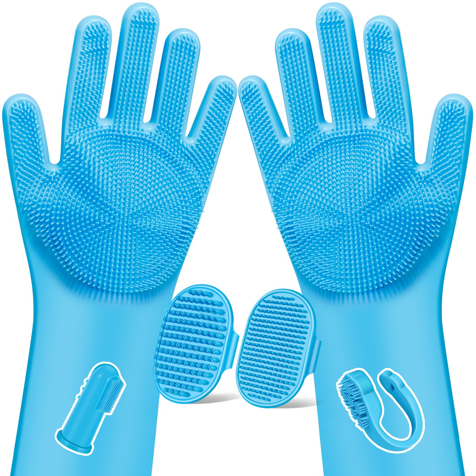 6PCS Pet Grooming Kit for Dogs,Cats and Horses | Dog Washing Gloves | Dog Bath Brush | Dog Bath Gloves | Dog Shampoo Brush | Pet Grooming Gloves | Dog Bath Supplies (Light Blue)