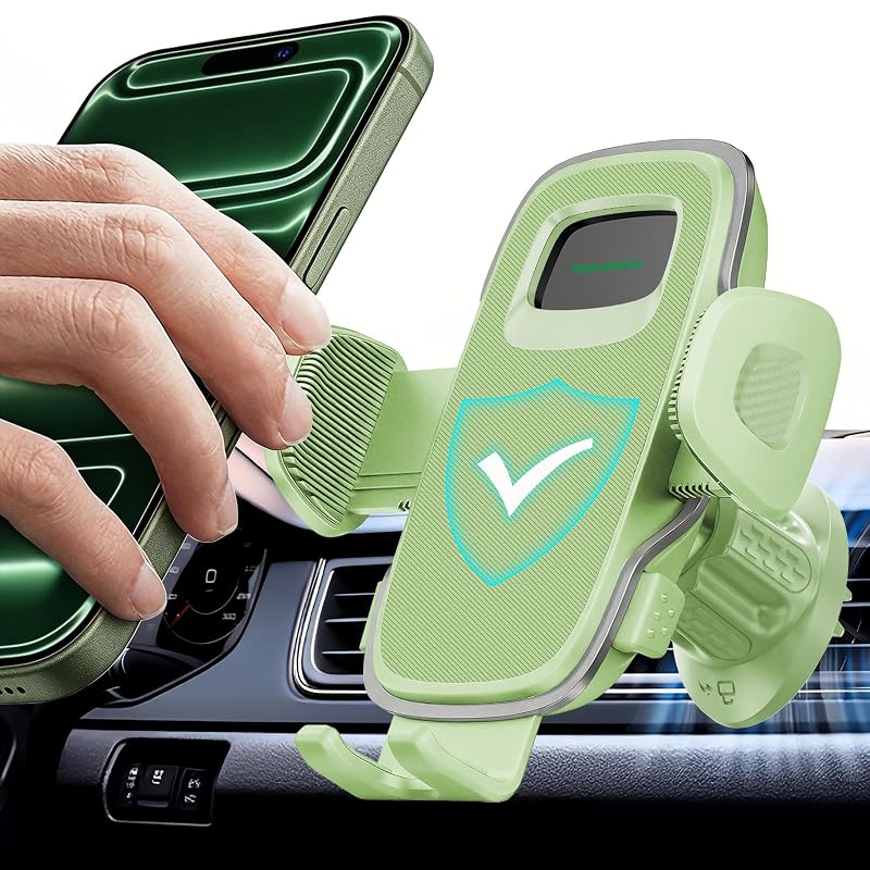 Suporte de Celular para Saída de Ar Automotiva Hoarahloux com Gancho Metálico, Garra Larga e Ajuste 360° para Capas Grossas, Sage