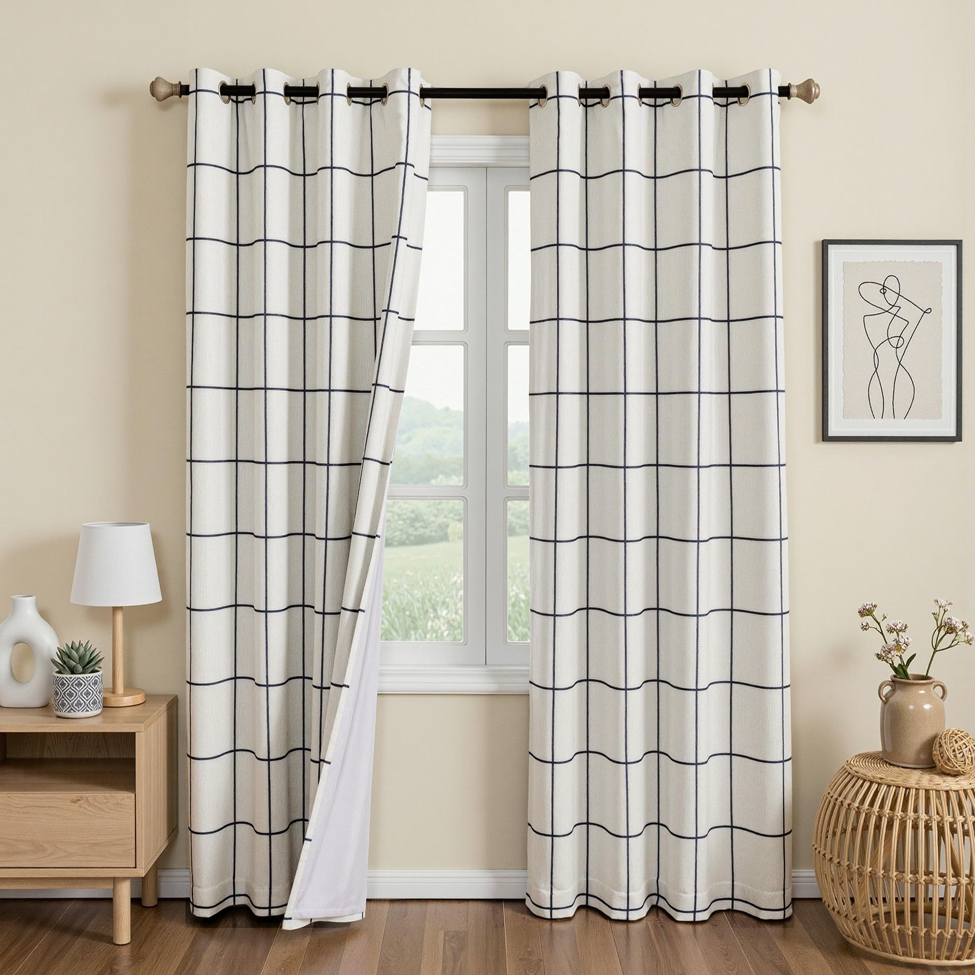 MYSKY HOME Black Plaid Blackout Curtains for Bedroom and Living Room