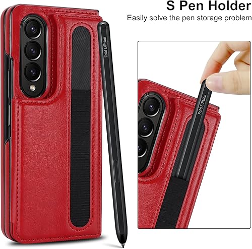 Miniatura 5 de Funda tipo cartera para Samsung Galaxy Z Fold 4 con soporte para tarjeta de crédito y soporte para S-Pen, cuero de alta calidad, cierre magnético,