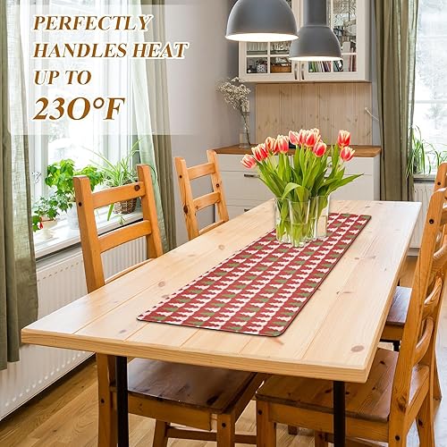 Miniatura 5 de Salvamanteles largos con patrón de árbol de Navidad verde y rojo para ollas y sartenes calientes, manta resistente al calor y camino de mesa al aire