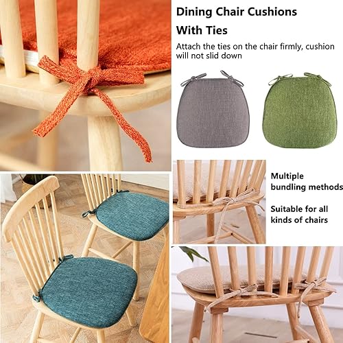 Miniatura 3 de Cojines para sillas de comedor, 6 unidades, en forma de U, cojines para sillas de cocina con lazos, almohadillas antideslizantes para sillas