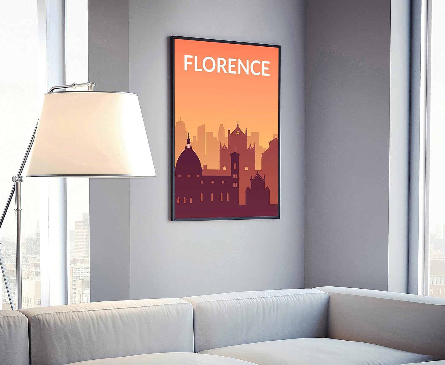 Solid Color World City Poster, Italy Florence Solid Color Modern Poster Print, Florence Modern City Poster, Office Wall Decoration - 12x18