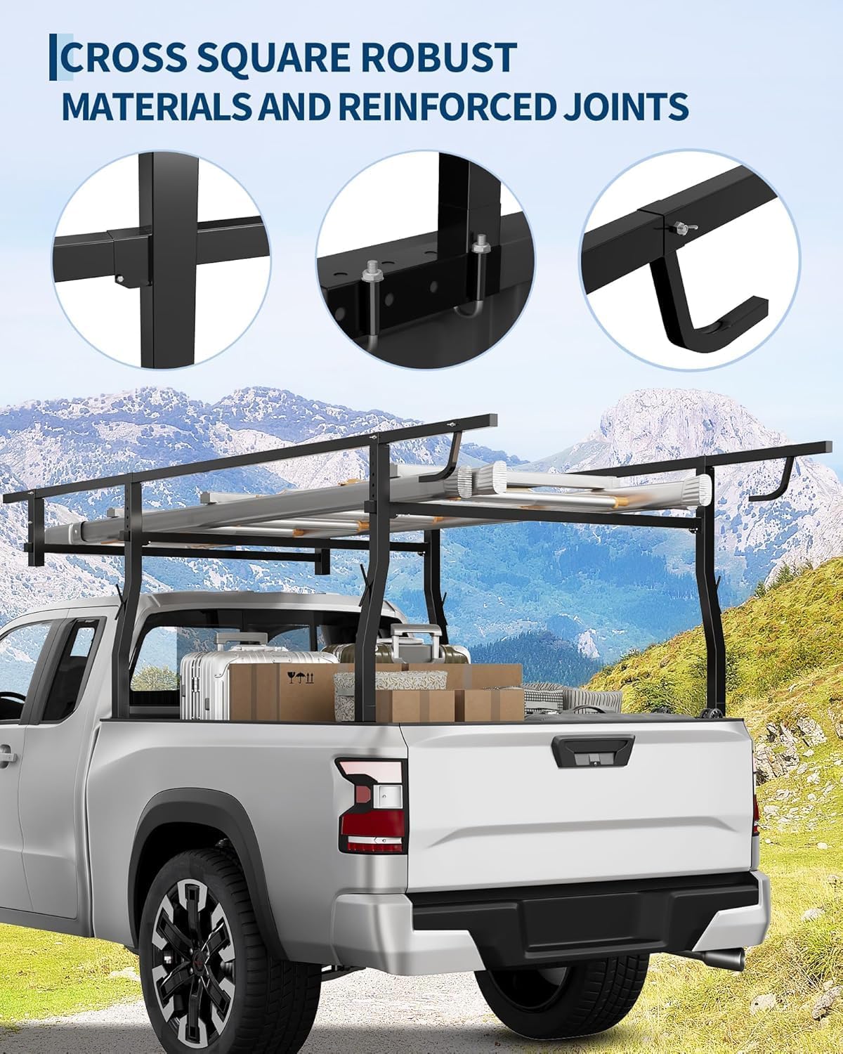 1000 LBS Adjustable 49 in-65 in Universal Truck Bed Rack Contractor Ladder Pickup Lumber Utility Kayak Full Size Rack