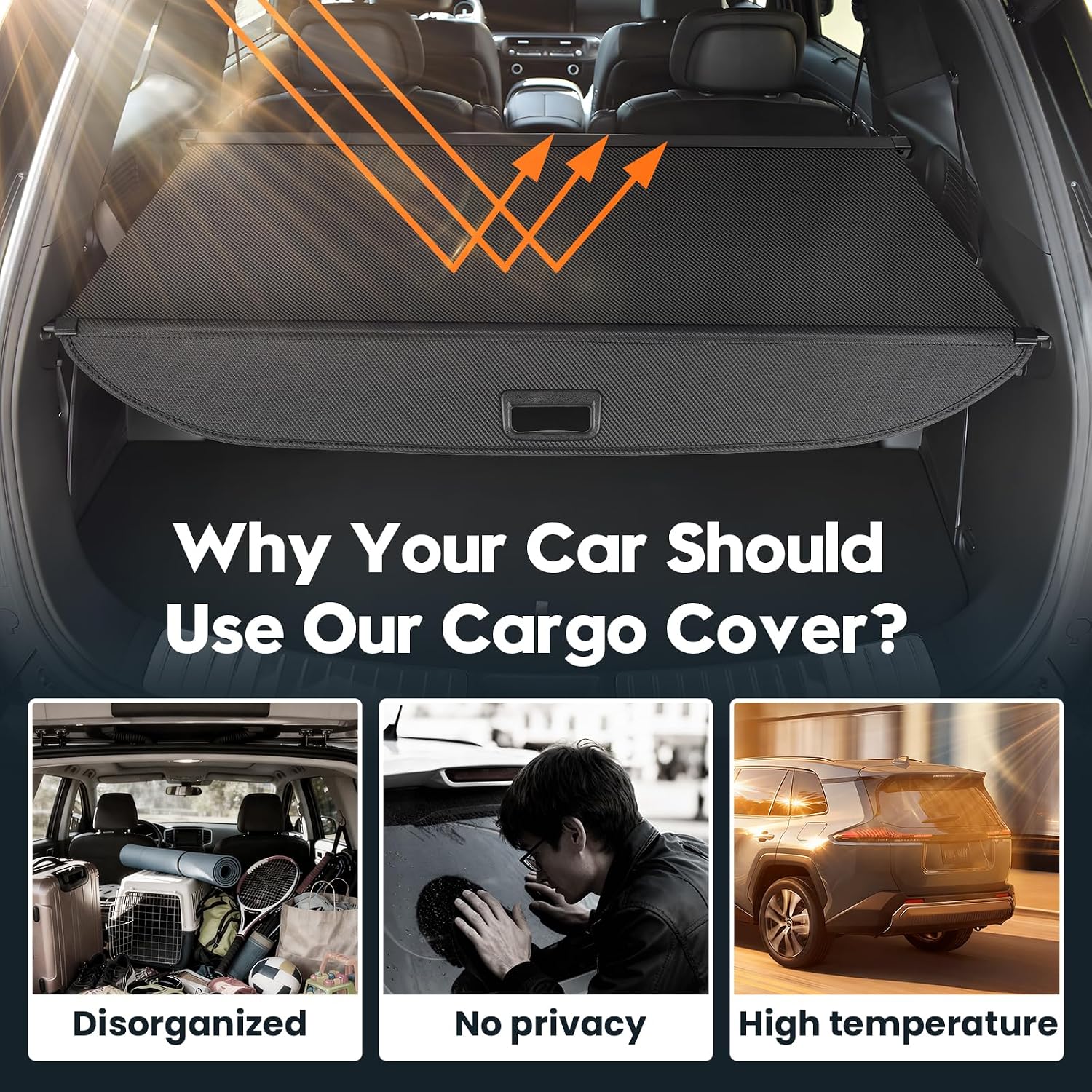 Powerty Cargo Cover for 2026 Hyundai Palisade LX3 Accessories, Carbon Fiber Trunk Cover Retractable Trunk Shielding Shade Cargo Luggage Cover Black
