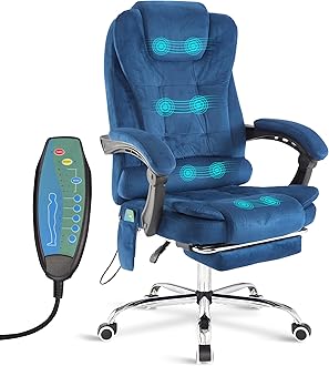 Blisswood PC Gaming Chair with 8-Point Vibration Massage – Ergonomic Office Chair with Footrest, 135° Reclining, Adjustable Height and Comfy Cushioned Back Support Seat for Adults & Students - Blue