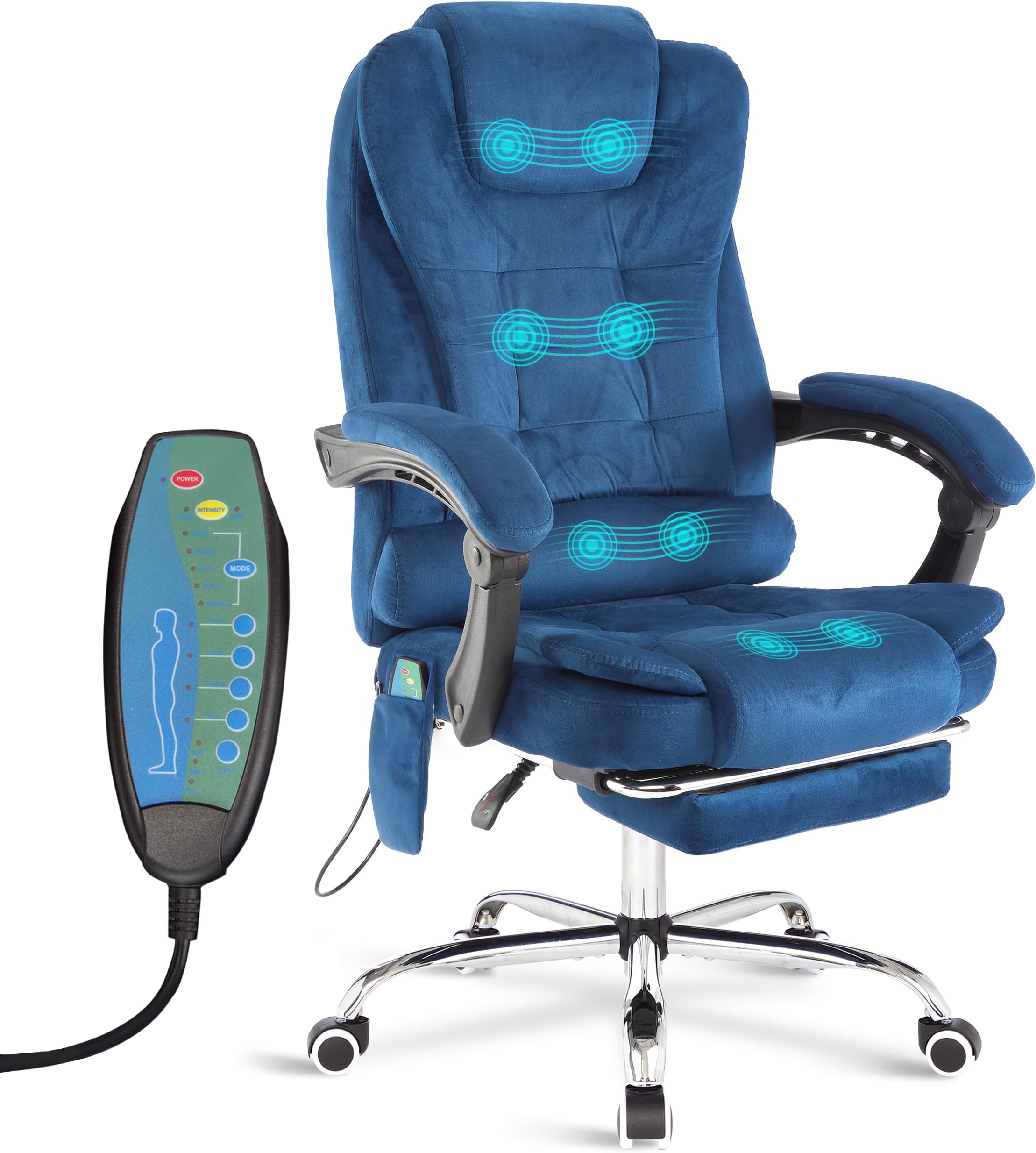 Blisswood 8 Point Massage Office Chair For Home Office,Executive Office Chair With Footrest 130° Reclining Computer Desk Chairs Adjustable Height 360° Swivel Recliner Chair (Velvet Blue)