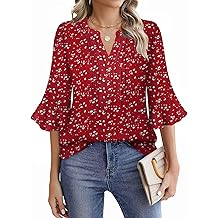 Tops for Women V Neck Blouses 3/4 Ruffle Sleeve Casual Work Style Floral Print Designs S-XXL