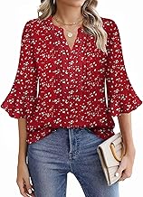 Tops for Women V Neck Blouses 3/4 Ruffle Sleeve Casual Work Style Floral Print Designs S-XXL