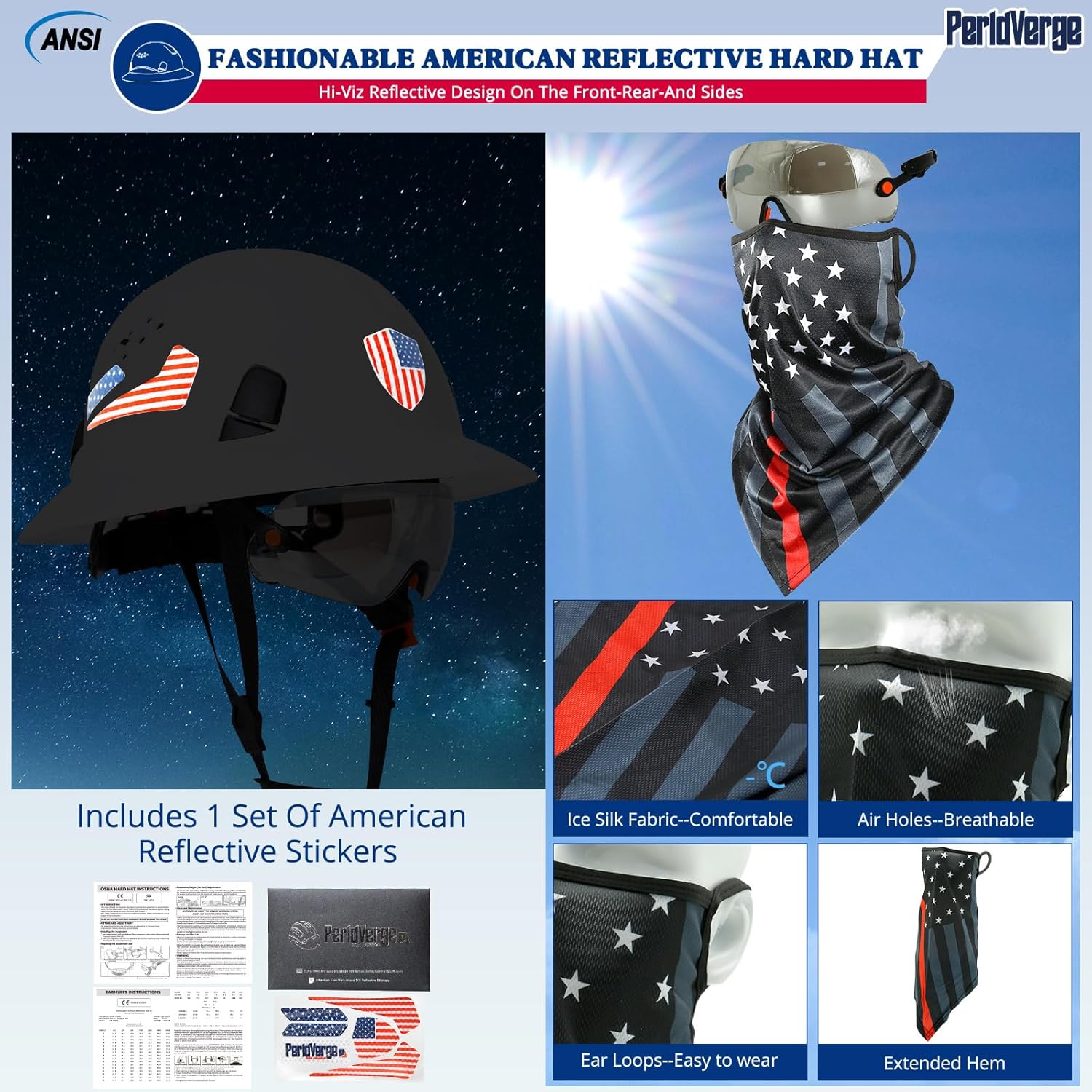 Full Brim Hard Hats Construction OSHA Approved with Visor-Construction Worker Helmet with Neck Gaiter with Ear Loops,Safety Hard Hats for Men with Chin Strap,Type 1 Class C