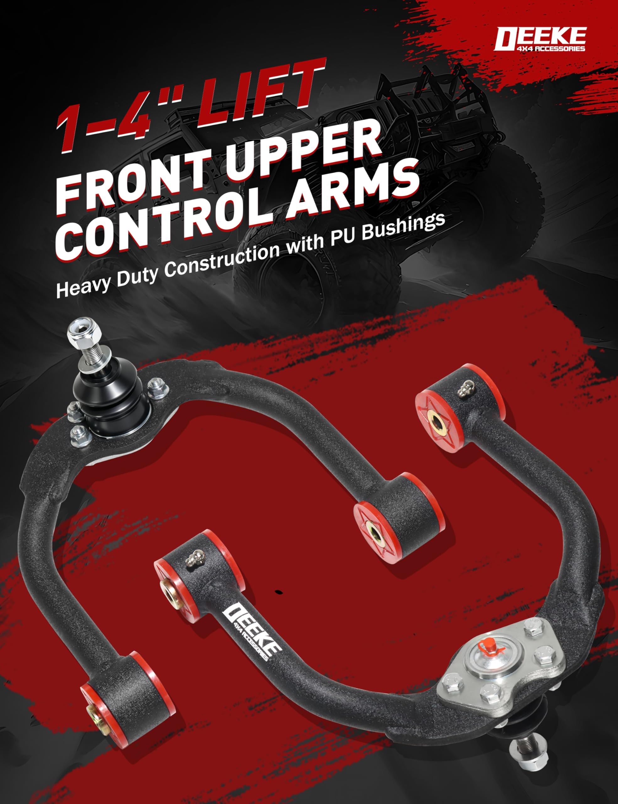 Brazos de control superiores delanteros de elevación de 1 a 4 pulgadas para Grand Cherokee (WK) y Jeep Commander (XK) 2005-2010, brazos de suspensión resistentes con bujes de poliuretano preinstalados
