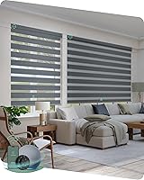 Vista 32 de Yoolax - Persianas de rodillo motorizada inteligente, estilo cebra, para ventanas 80% de sombreado - Blanco