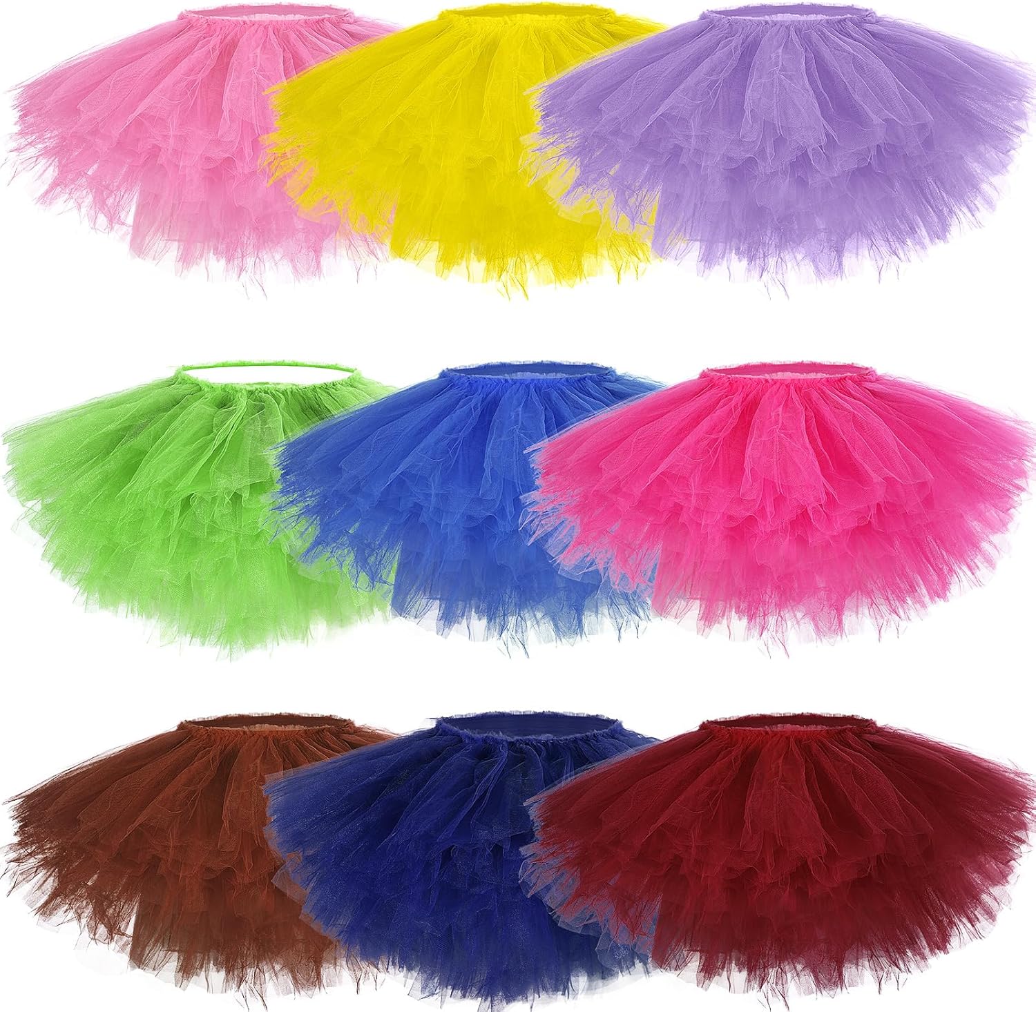 Handepo 9 Pcs Mardi Gras Adult Tutu Skirts for Women 5 Layered Tulle Classic Lady 80's Dance Short Ballet Skirt 9 Colors