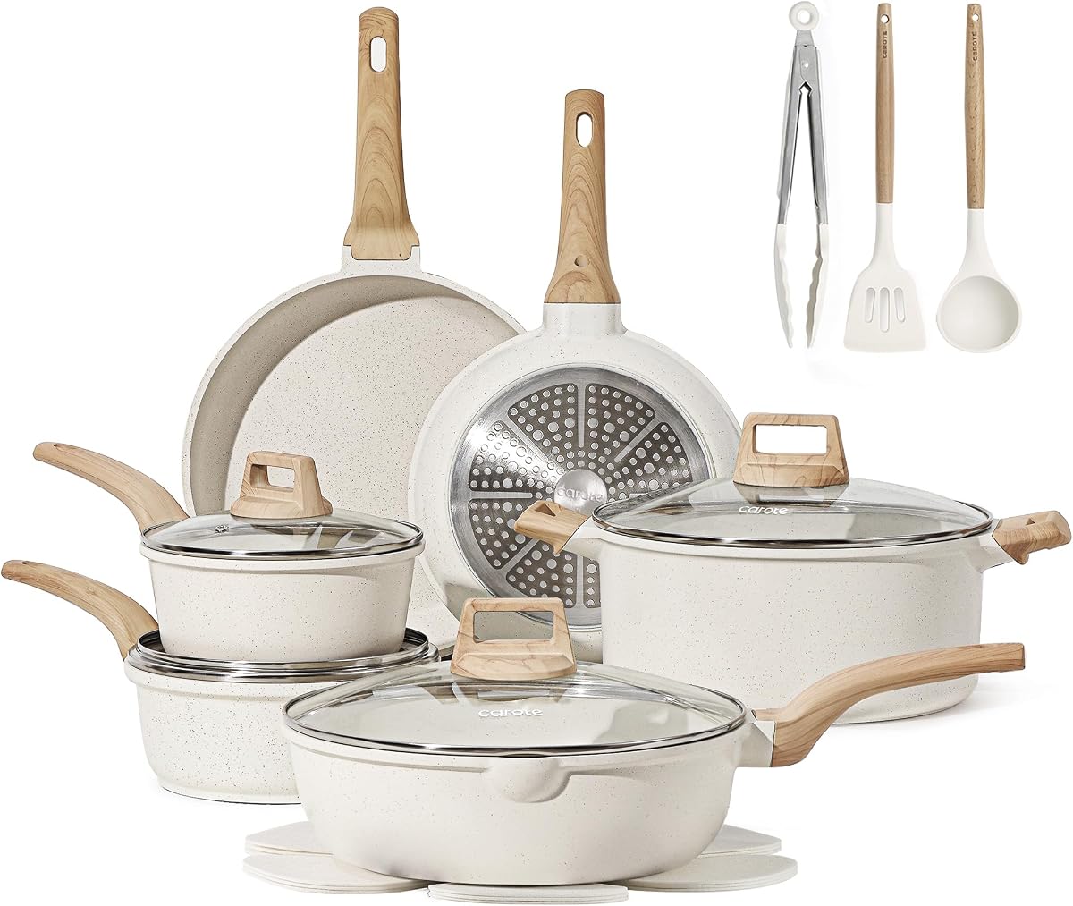 CAROTE 16pcs Nonstick Cookware Sets, Pots and Pans Set | Induction Cooking Set, Easy Clean, Fit All Stovetops, Even Heating, Stay Cool Handle, with Frying Pans & Saucepans