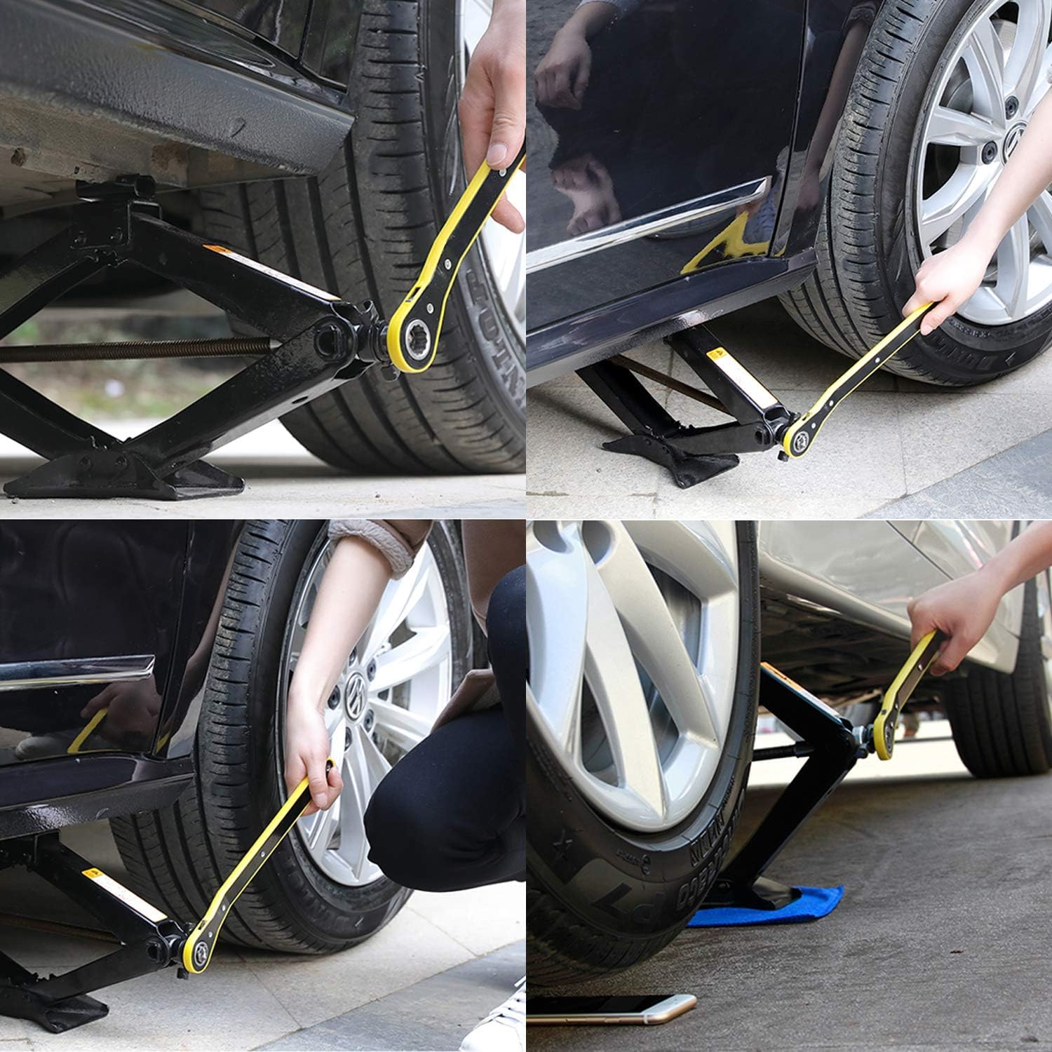 GAsupply Cric per auto auto, SUV, MPV, cric a forbice in acciaio di qualità, portata 2 tonnellate, 2t con sollevatore per auto in 1 chiave a cricchetto universale, con custodia (nero) (SJ20)