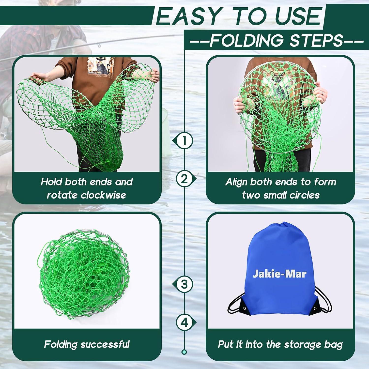 Foldable Drop and Pier Fishing Net, Portable Bridge Net, Foldable Crab Net Bait Shrimp Net with Foldable Bucket Soft Steel Hoop and 32FT Rope Storage Bag