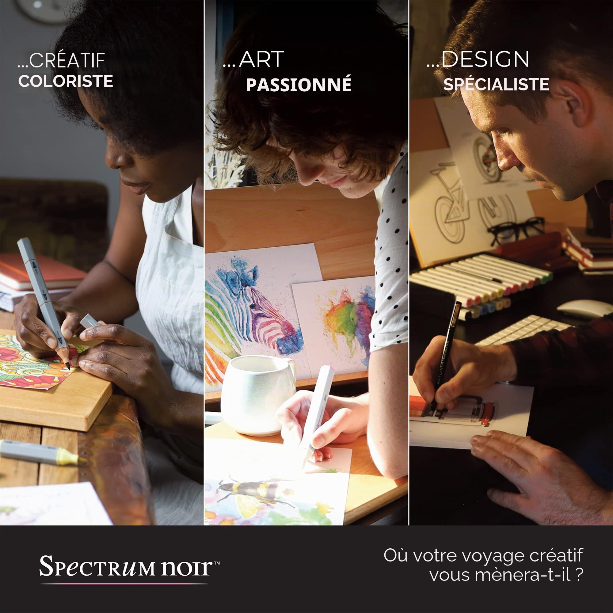 Crafter's Companion Spectrum Noir Illustrator Lot de 36 marqueurs à base d'alcool à double pointe avec pointes japonaises – Parfait pour le coloriage, le dessin et l'illustration
