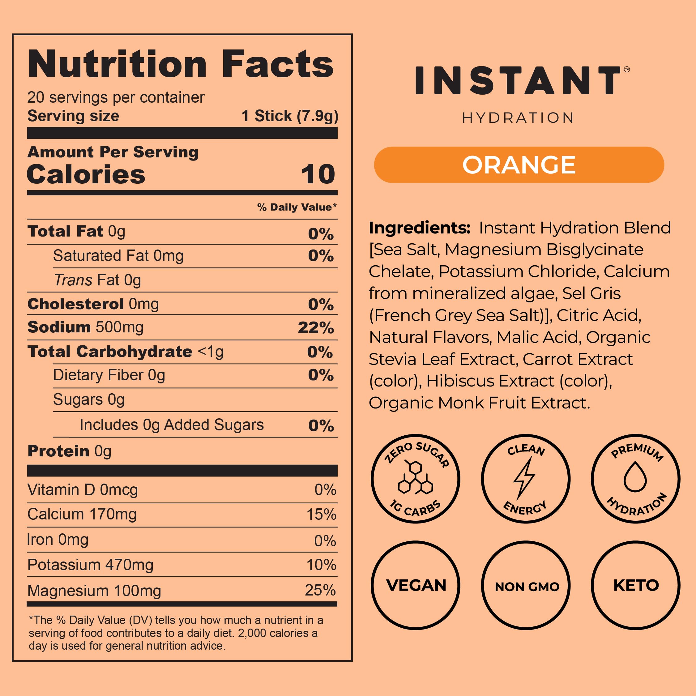 Instant Hydration Sugar Free Electrolytes Powder Packets - Orange Citrus Electrolyte Drink Mix & Travel Essentials - Post Workout Recovery, Brain Health, Muscle & Tissue Support - 20 Sticks — Amazon image 5