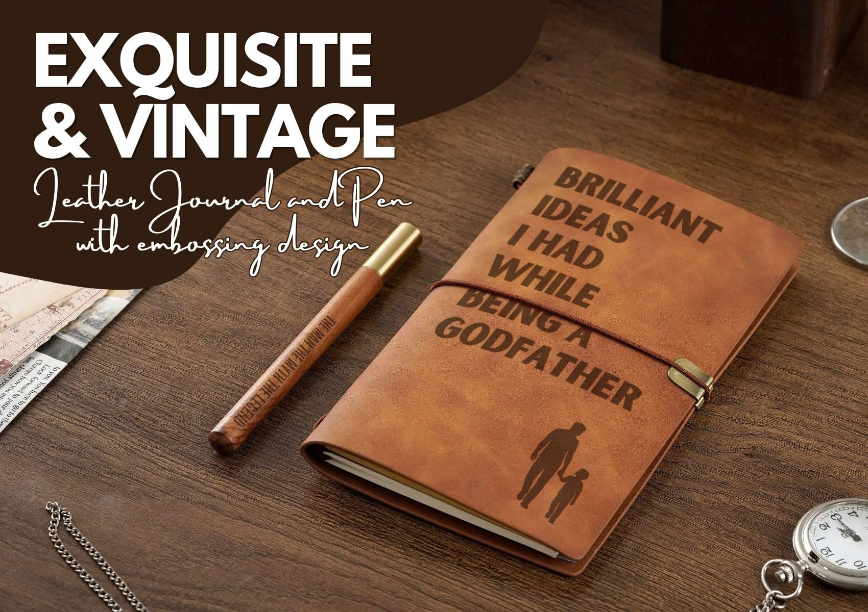 InnoBeta Godfather Gifts from Godchild - Brilliant Ideas I Had Journal and Pen Set - Refillable Notebook 7x5 Inches