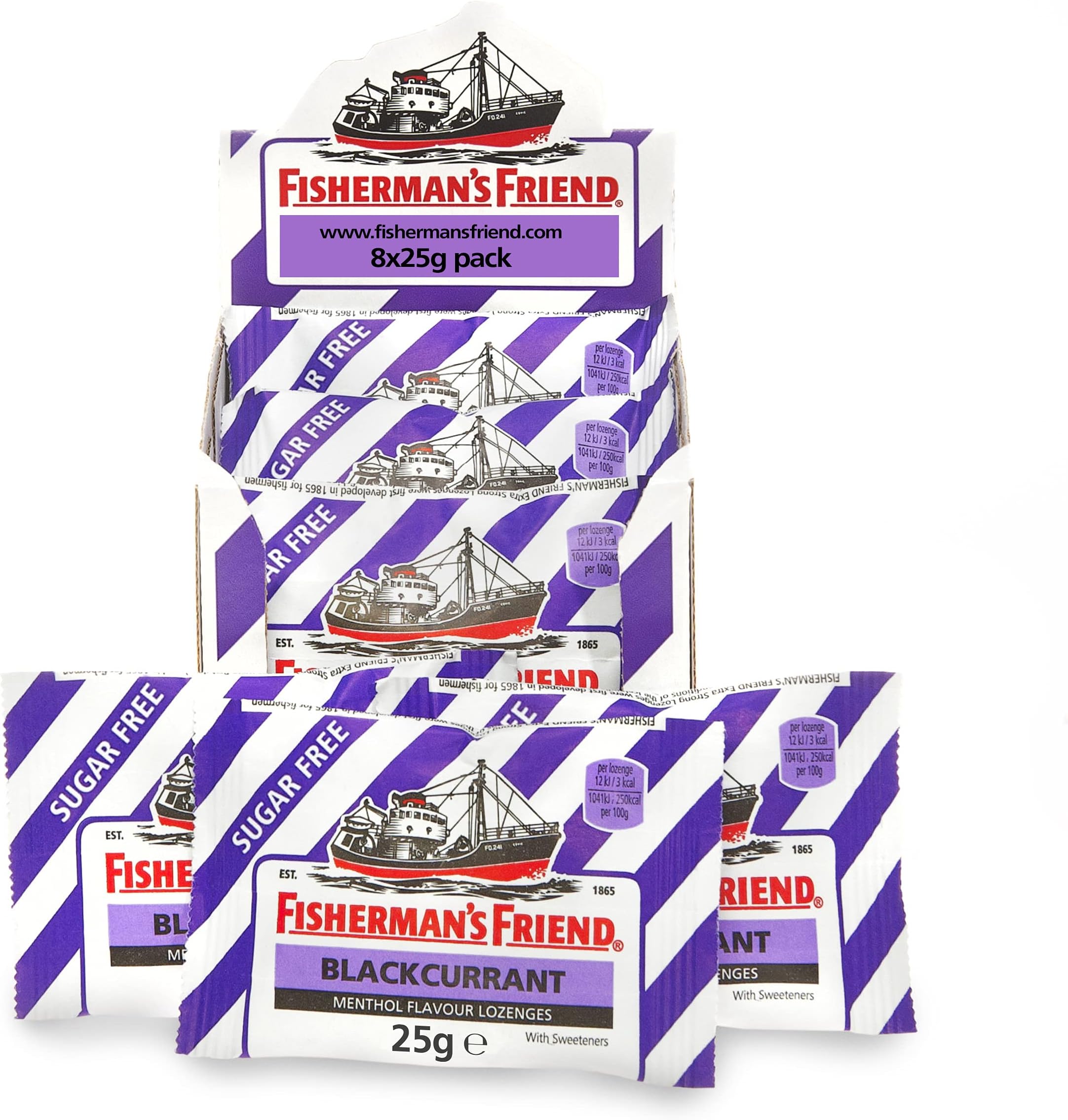 Blackcurrant Lozenges, Sugar Free Menthol Lozenges, Pack of 8 (25g)