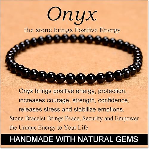 Massive Beads Black Onyx - Stone of Positive Energy - Handmade Yoga Stretch Elastic Bracelet Natural Stone Crystal Healing Power Energy Gifts for