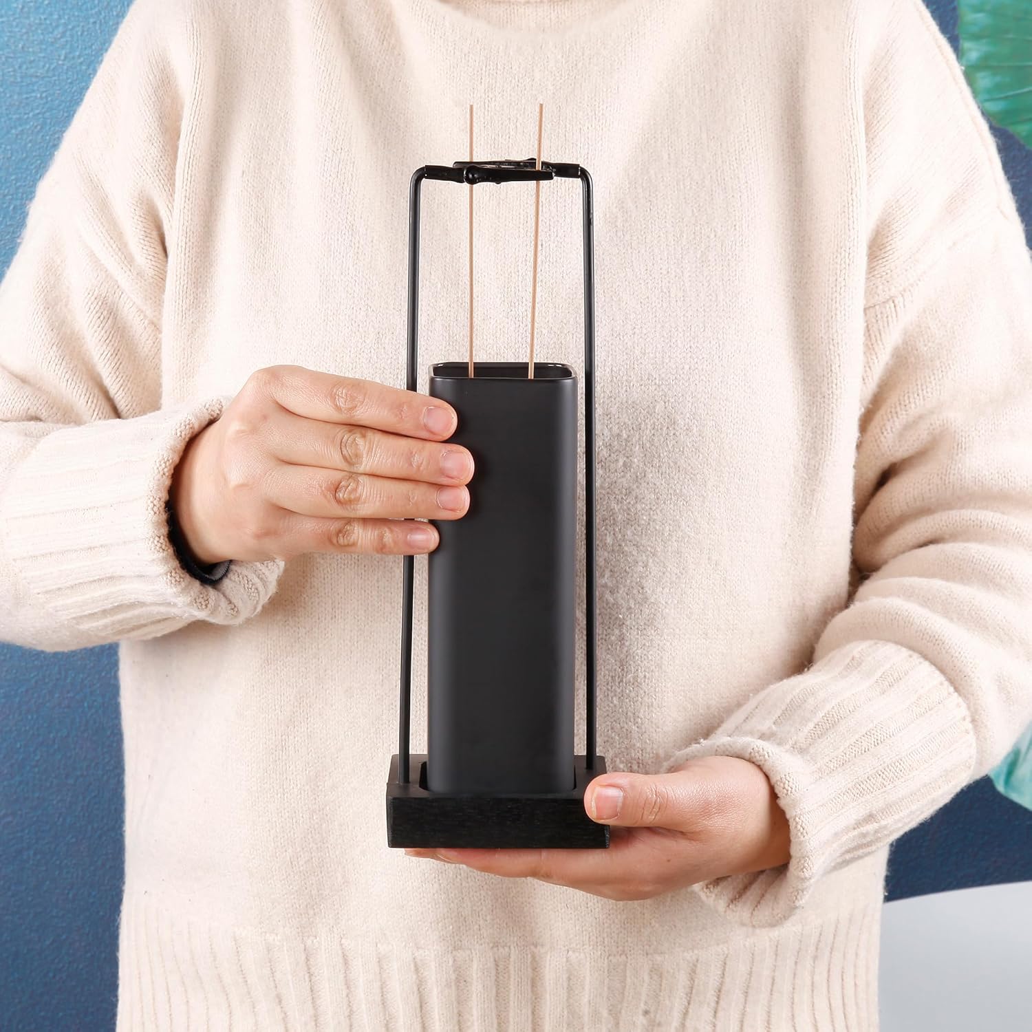 Incense Burner Holder for Sticks, [New Upgraded-Two Black Clip] Upside Down Incense Burner with Removable Glass Ash Catcher Anti-Ash Flying