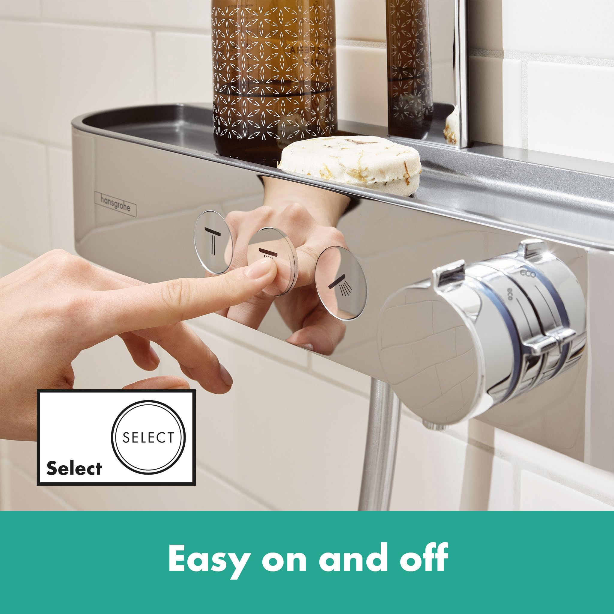 hansgrohe Pulsify S - komplet prysznicowy z termostatem, zestaw prysznicowy z główką prysznicowa, wąż, szyna i deszczownica okrągła 2-strumieniowa, chrom, 24240000