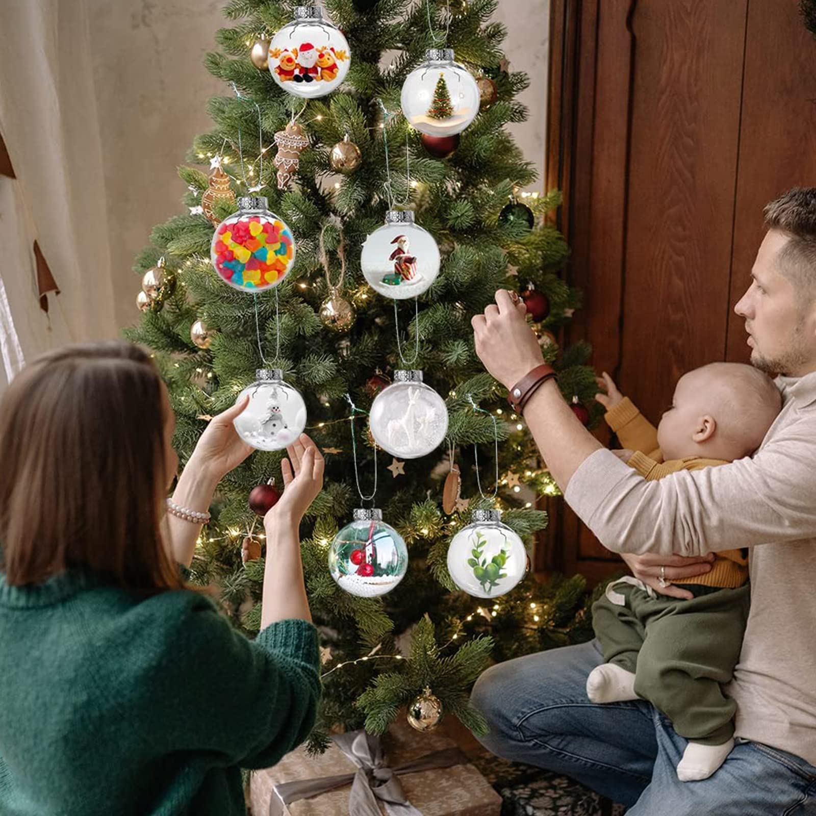Succulent Style – 12 Palline Di Natale In Vetro Trasparente 6 Cm – Decorazioni Fai Da Te Con Coperchio Rimovibile E Cordino Argento