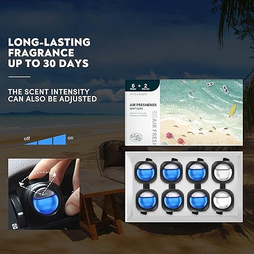 Miniatura 4 de Clips de ventilación para ambientador de automóvil, paquete de 8, 6 océanos, 2 aromas de automóvil nuevos, ambientadores de larga duración para