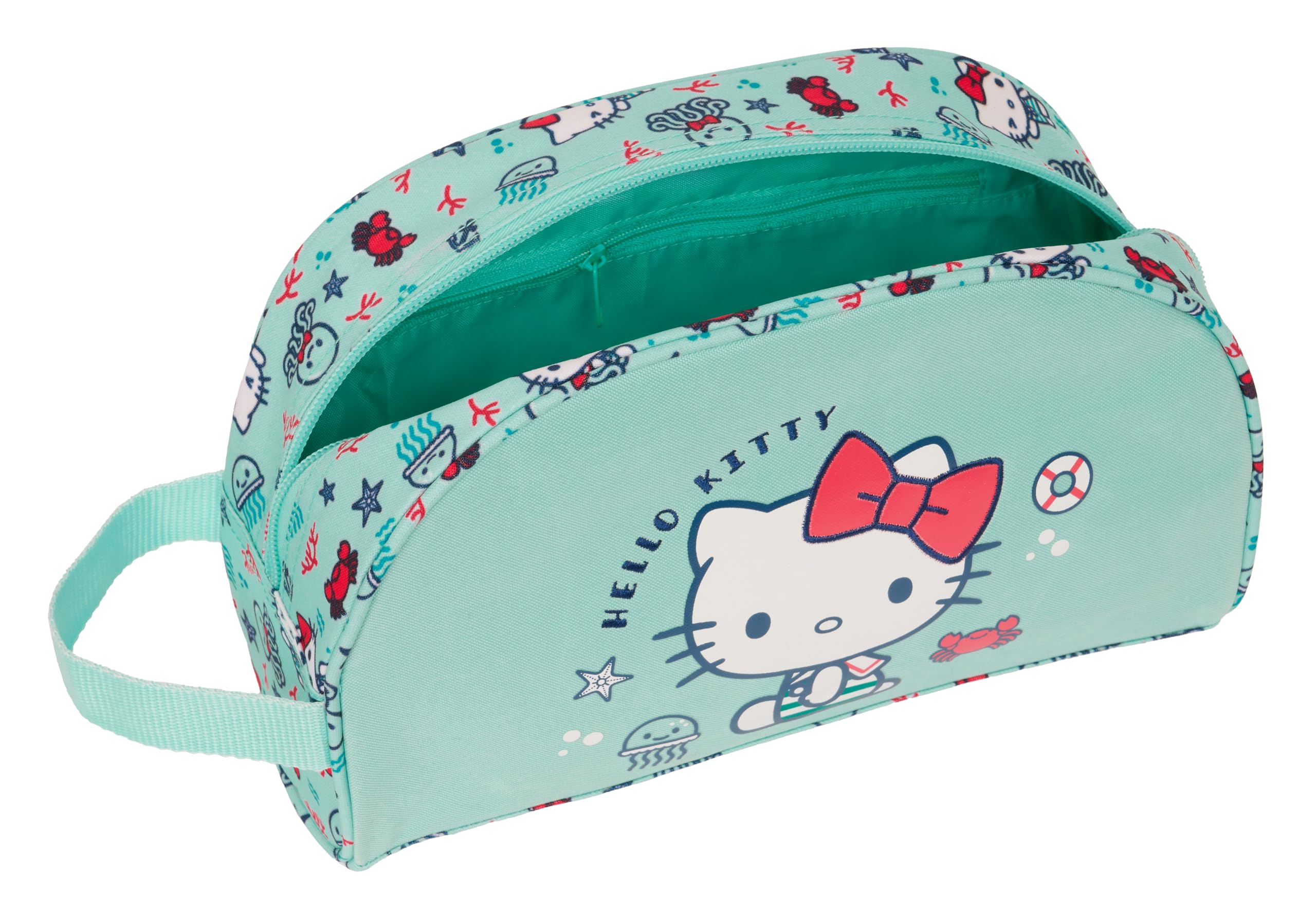 Safta Hello Kitty Sea Lovers - Neceser Grande Niño, Neceser Infantil, Adaptable a Carro, Ideal para Niños de 5 a 14 Años, Cómodo y Versátil, Calidad y Resistencia, 26x16x9 cm, Color Turquesa