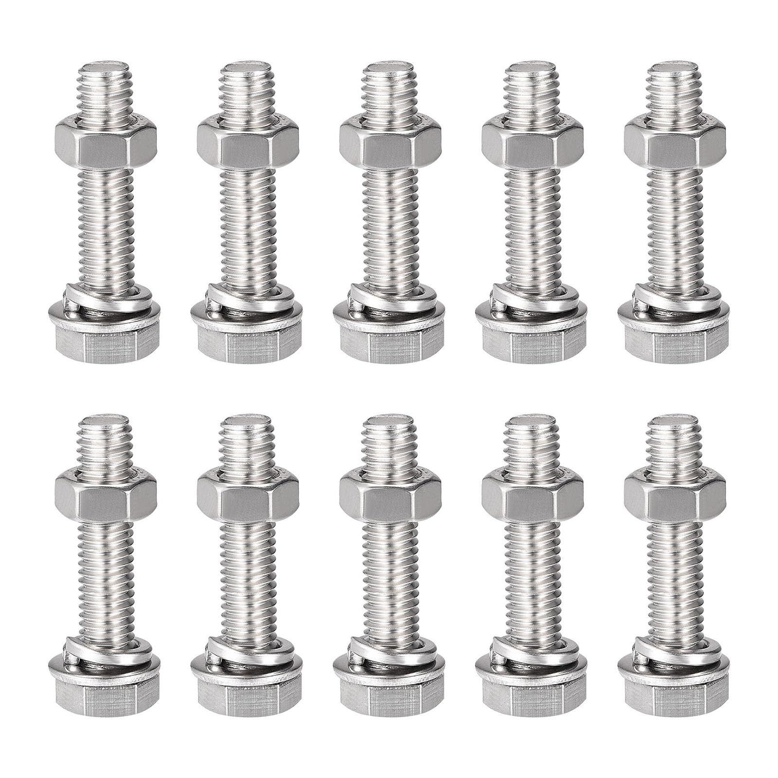 TOP-VIGOR 10Pcs M8 x 35mm Hex Head Screws Bolts, Nuts, Flat & Lock Washers Kits