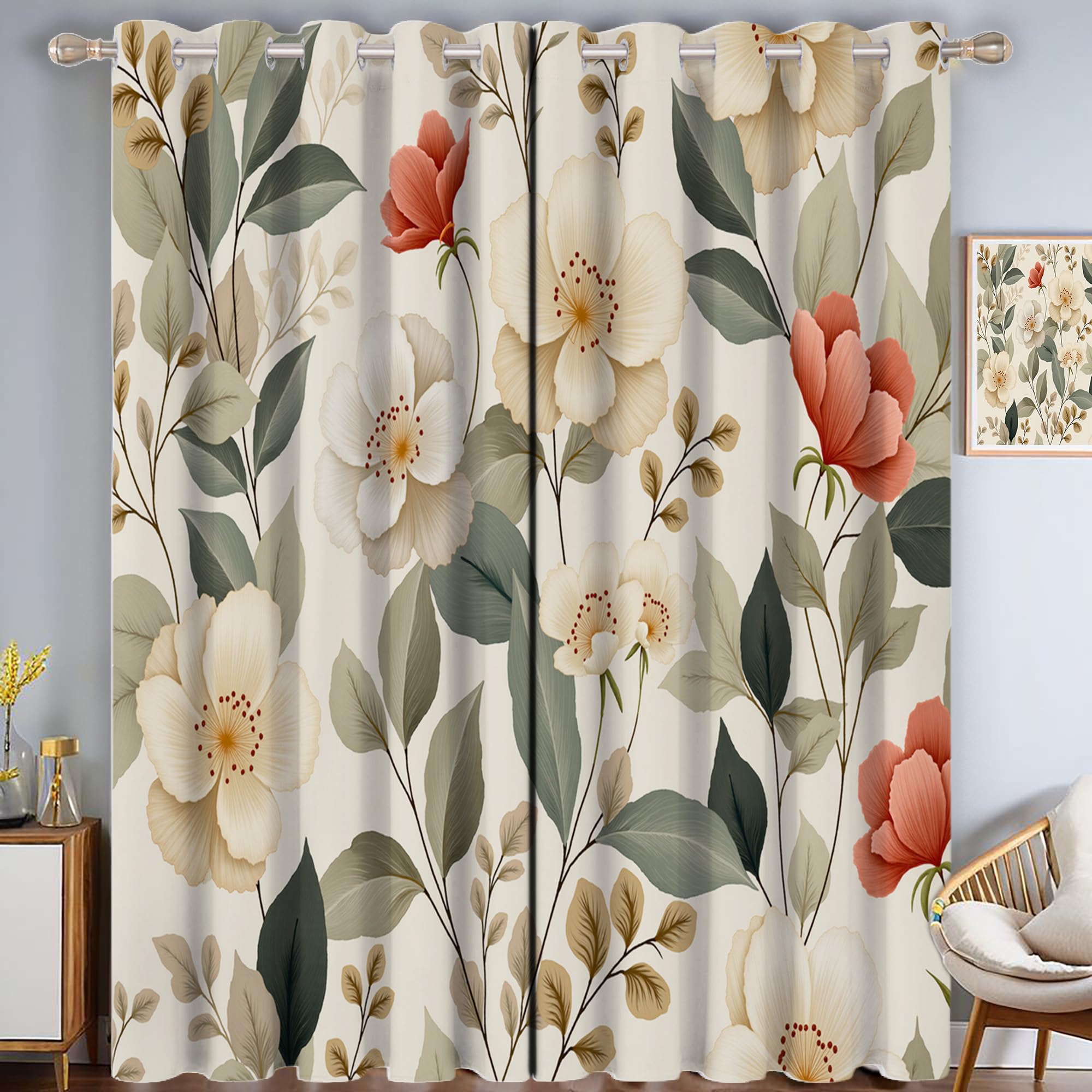 Rideaux occultants fleurs et feuilles pour une chambre chaleureuse