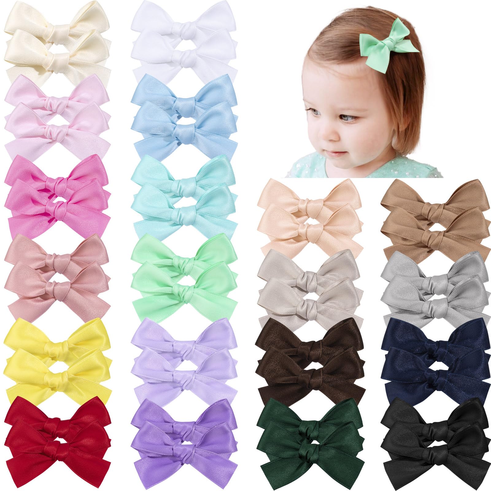 Oaoleer Baby Hair Clips, 40PCS Satin Hair Bows for Girls Toddler Babies Kids Baby, Non Slip Tiny Hair Accessories for Infants Toddlers Kids Children