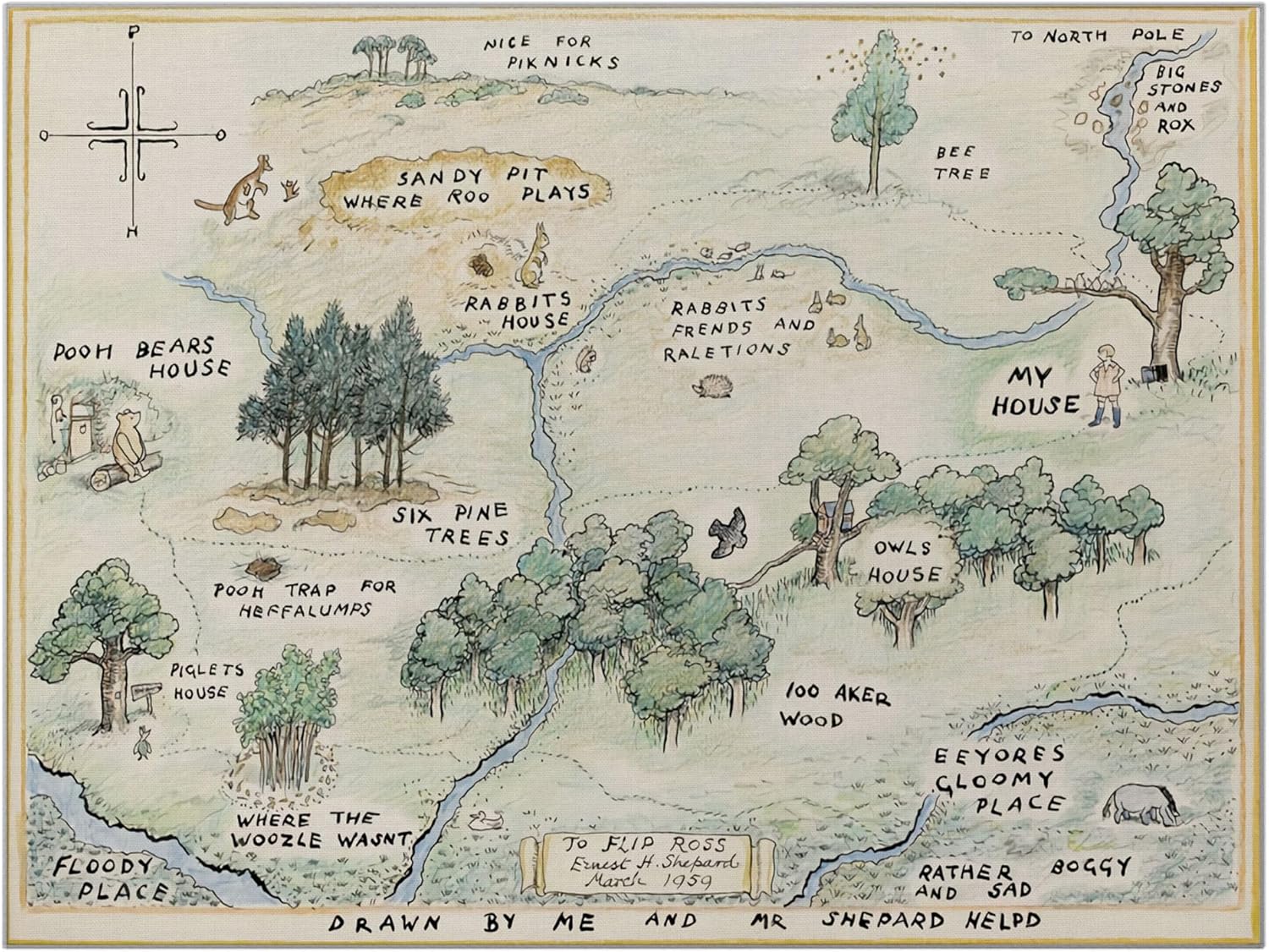 Lazun 100 Acre Wood Map The Pooh Jungle Rug - Area Rug for Home Décor, Soft, Non-Slip, Durable for Kid's Room, Living Room, Bed Room (36 * 24 Inches)